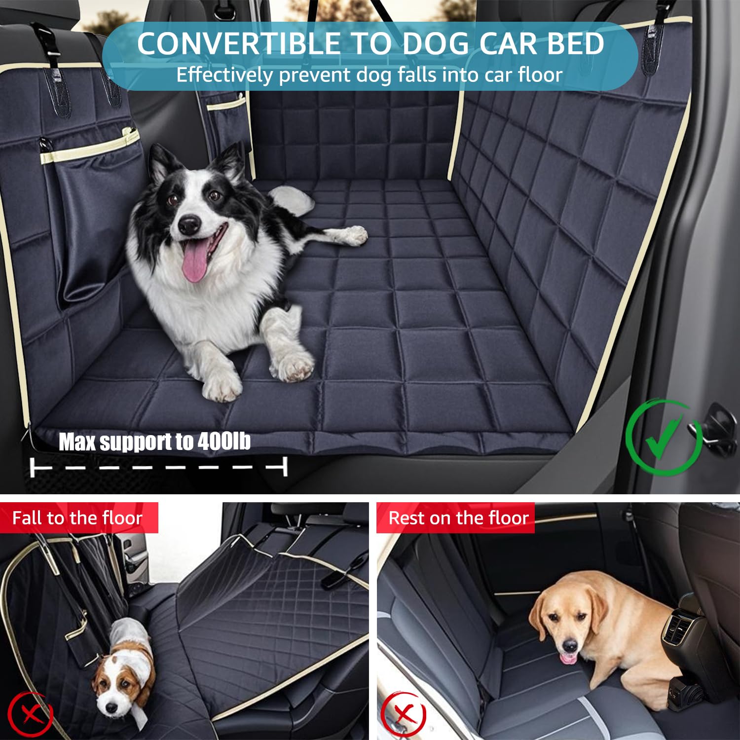 Lassie Truck Back Seat Extender For Dogs With Mesh Window - Waterproof Hard Bottom Dog Hammock For Car Travel Bed Mattress Compa