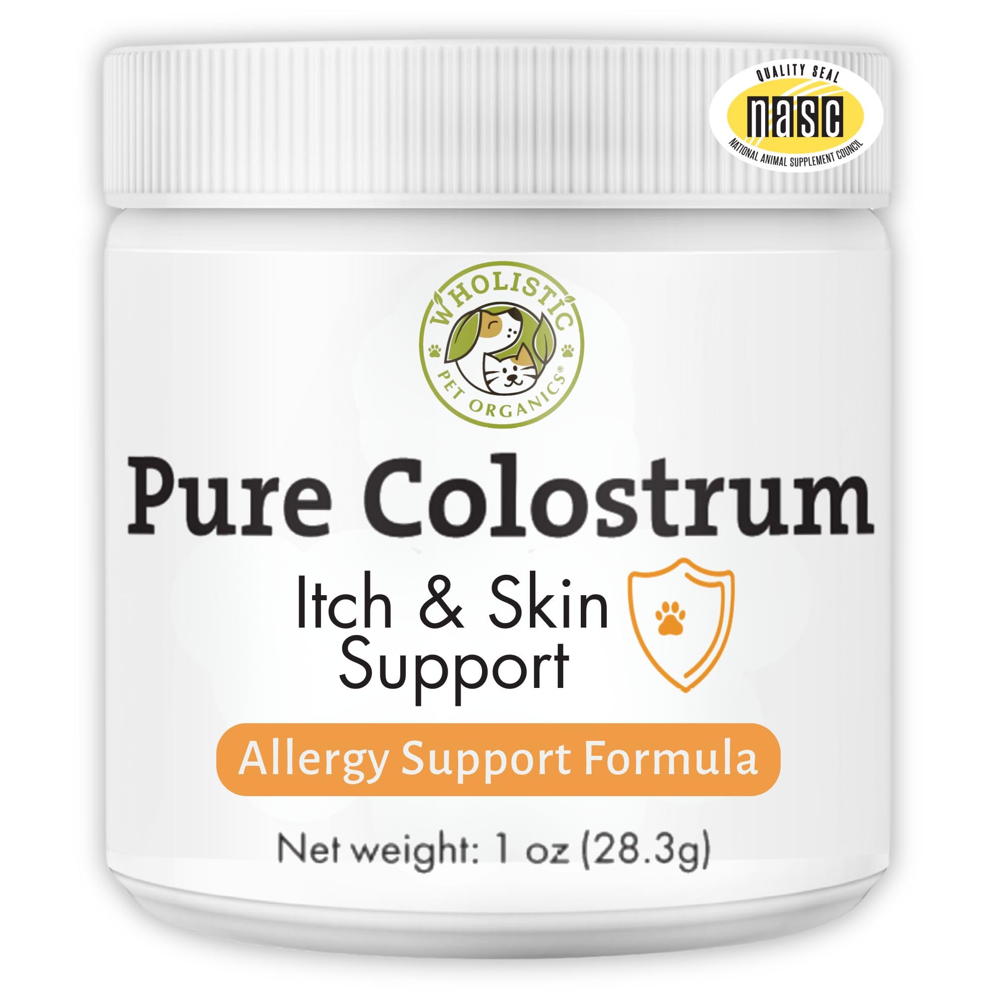 Wholistic Pet Organics Pure Colostrum - 1 Oz - Dog Allergy Relief & Itchy Skin Treatment, Senior Dog Supplements & Immune Suppor