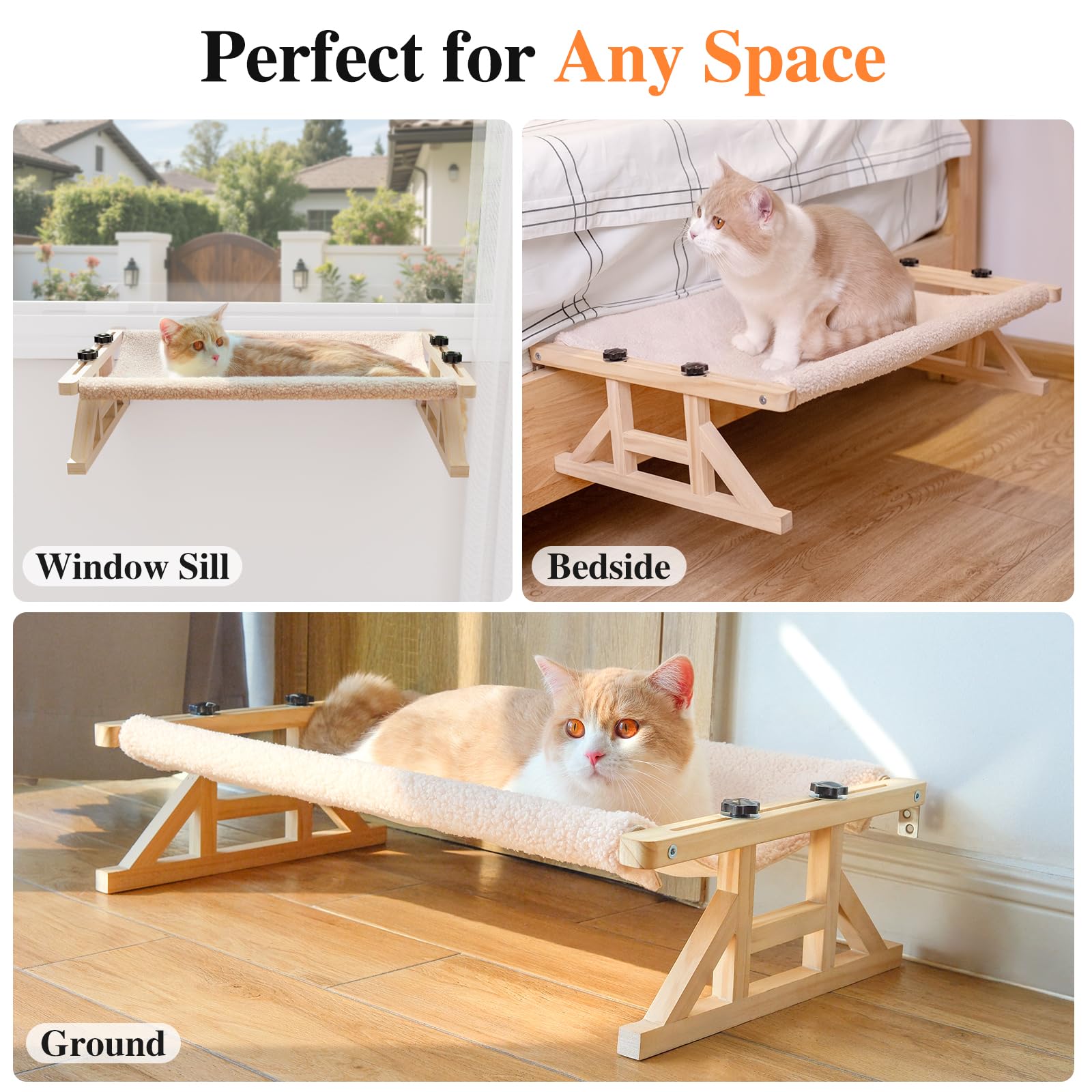 Tresbro 2-In-1 Cat Window Perch & Elevated Cat Hammock, 15.7''W * 10.2''H * 26''L Wooden Frame Pet Bed For Large Indoor Cats, Ea