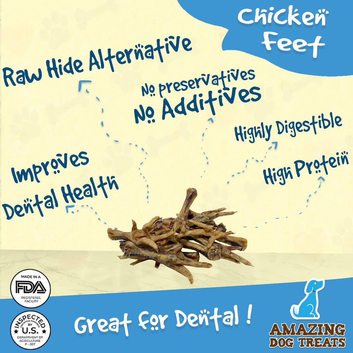 Amazing Dog Treats - Chicken Feet Dog Treats (25 Count) - All Natural Single Ingredient Chicken Feet for Dogs - Premium Quality