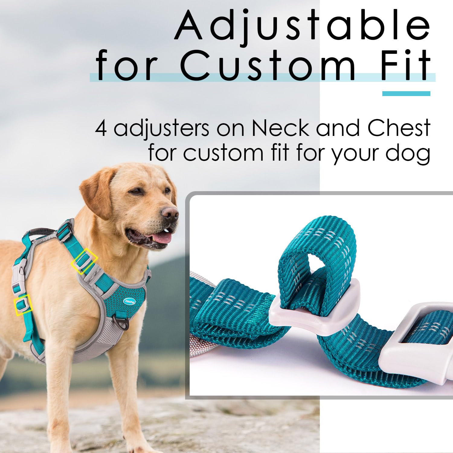 Thinkpet No Pull Harness Breathable Sport Harness With Handle-Dog Harnesses Reflective Adjustable For Medium Large Dogs,Back/Front Clip For Easy Control