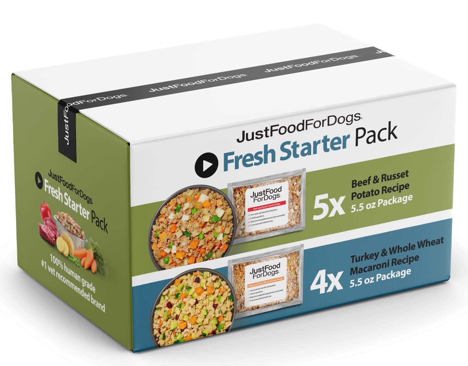 JustFoodForDogs Frozen Fresh Dog Food Starter Pack, 5.5 Oz (9 Pack), Brown, Human Grade
