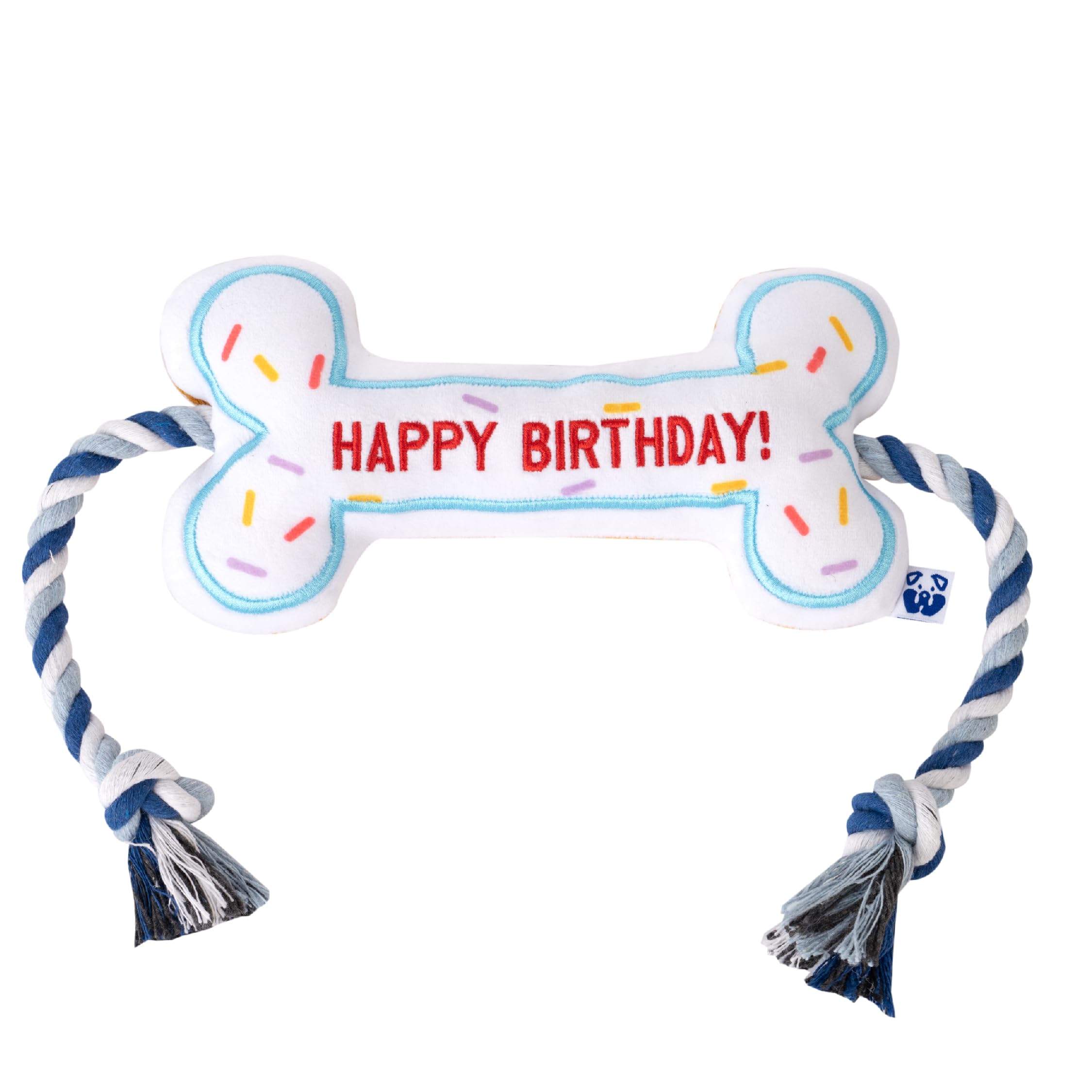 Birthday Bone Interactive Dog Toy - Interactive Tug Rope Pet Toy - Cute Unique Design Party Birthday Gift - Small Medium Puppy -