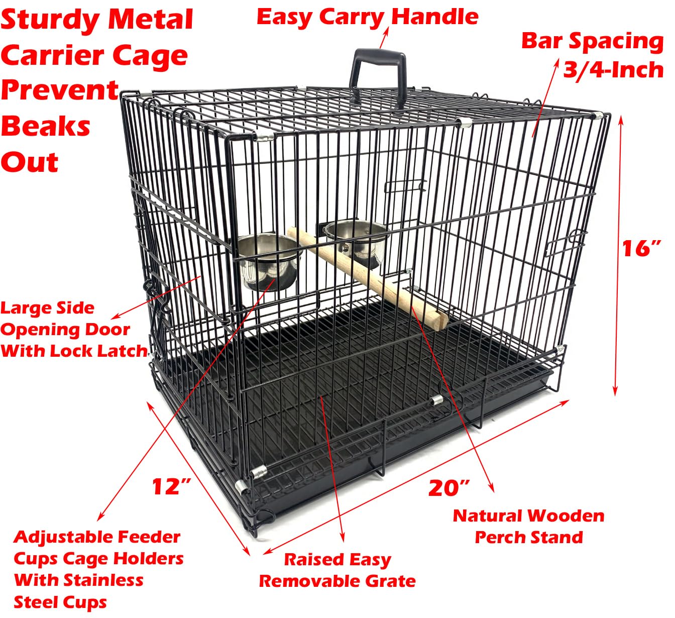 Durable Easy Portable Collapsible Metal Travel Or Veterinary Collapsable Parrot Bird Carrier Beaks-Proof Easy Clean Carrier Cage