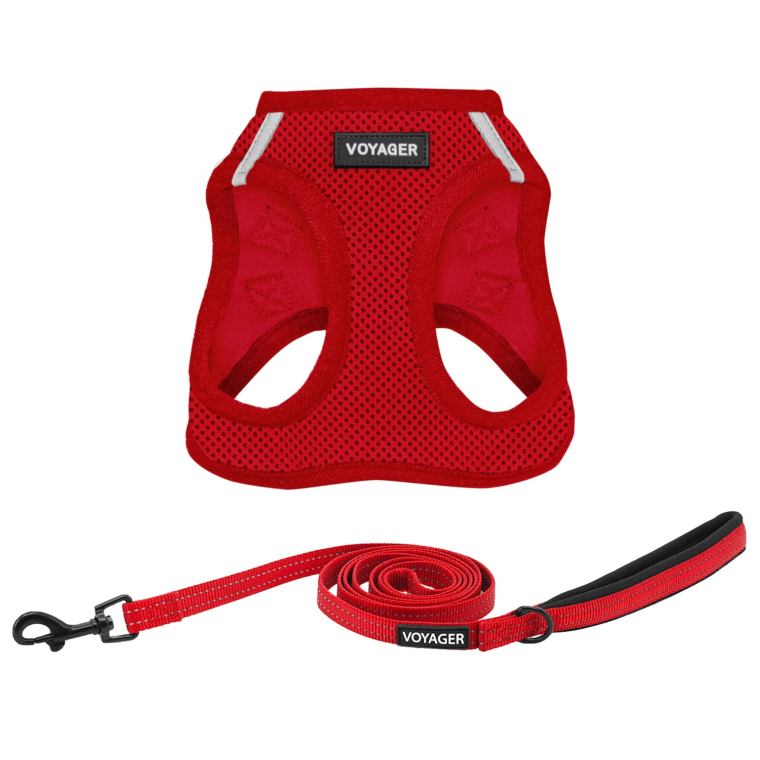 Voyager Step-In Air All Weather Mesh Harness And Reflective Dog 5 Ft Leash Combo With Neoprene Handle, For Small, Medium And Large Breed Puppies By Best Pet Supplies - Leash Harness (Red), S