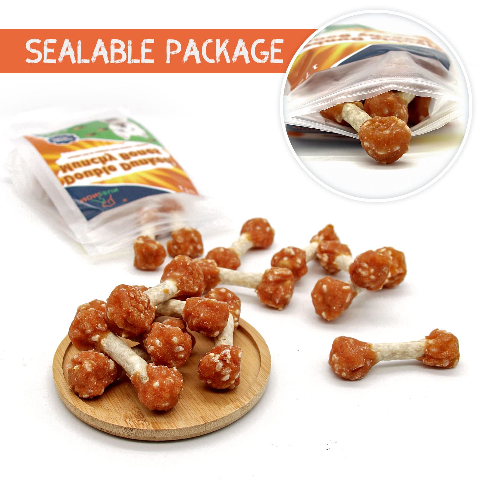 MON2SUN Dog Treats, 9oz Mini Rawhide Chews, Chicken Dumbbells with Rice for Small Dogs & Toy Breed, Crunchy and Healthy (2.5 Inc