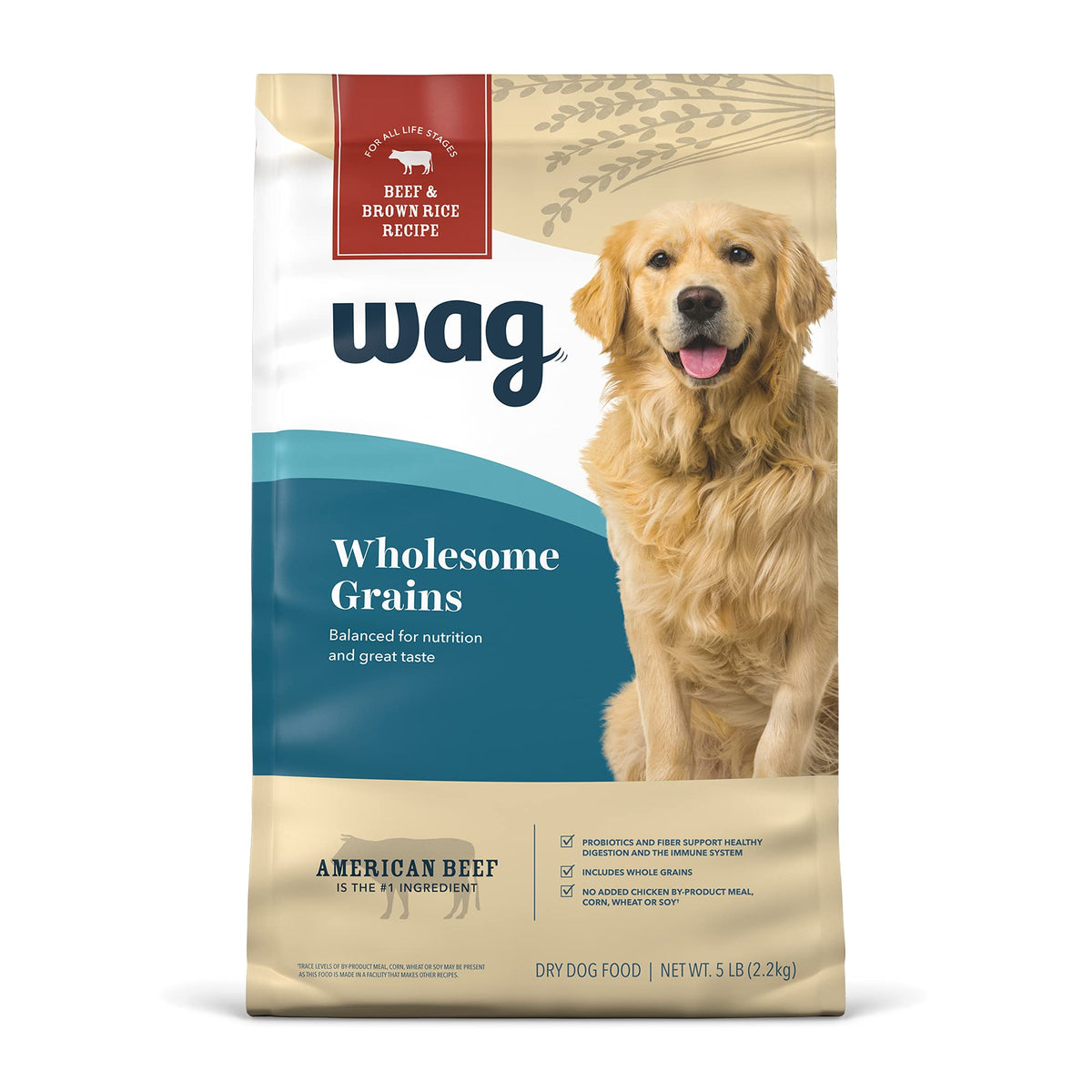 Amazon Brand - Wag Dry Dog Food, Beef And Brown Rice 5 Lb Bag