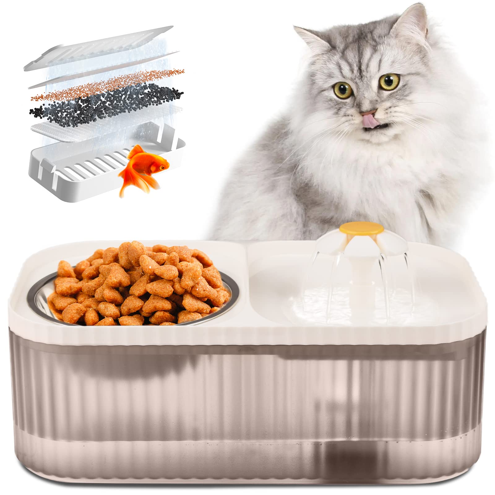 TODDLT Cat Water Fountain - Super Quiet Automatic Pet Water Dispenser, 100oz/3L with Stainless Steel Cat Bowls and Long Life Spa