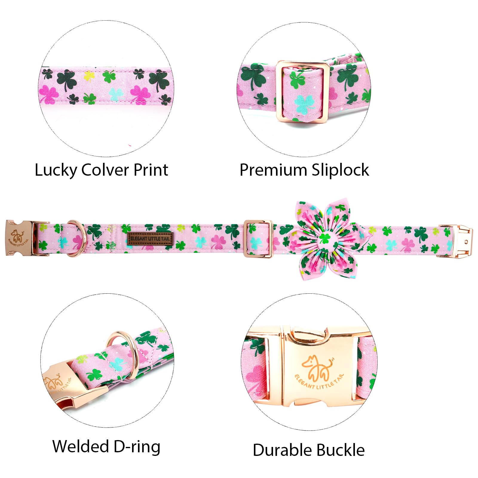 Elegant little tail St Patrick's Dog Collar with Flower Green Cute Colver Cotton Shamrock Pet Collar Trefoil Puppy Collar Flower