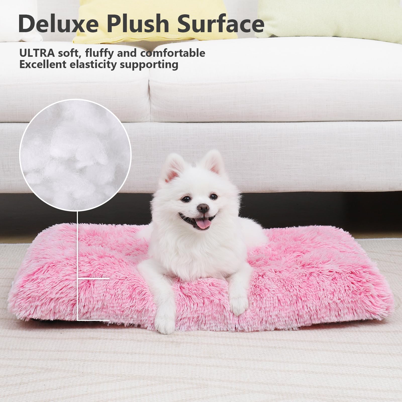 Vonabem Small Dog Crate Pad, Pink Washable Puppy Bed, Plush Soft 24 Inch, Anti Slip Kennel Mat