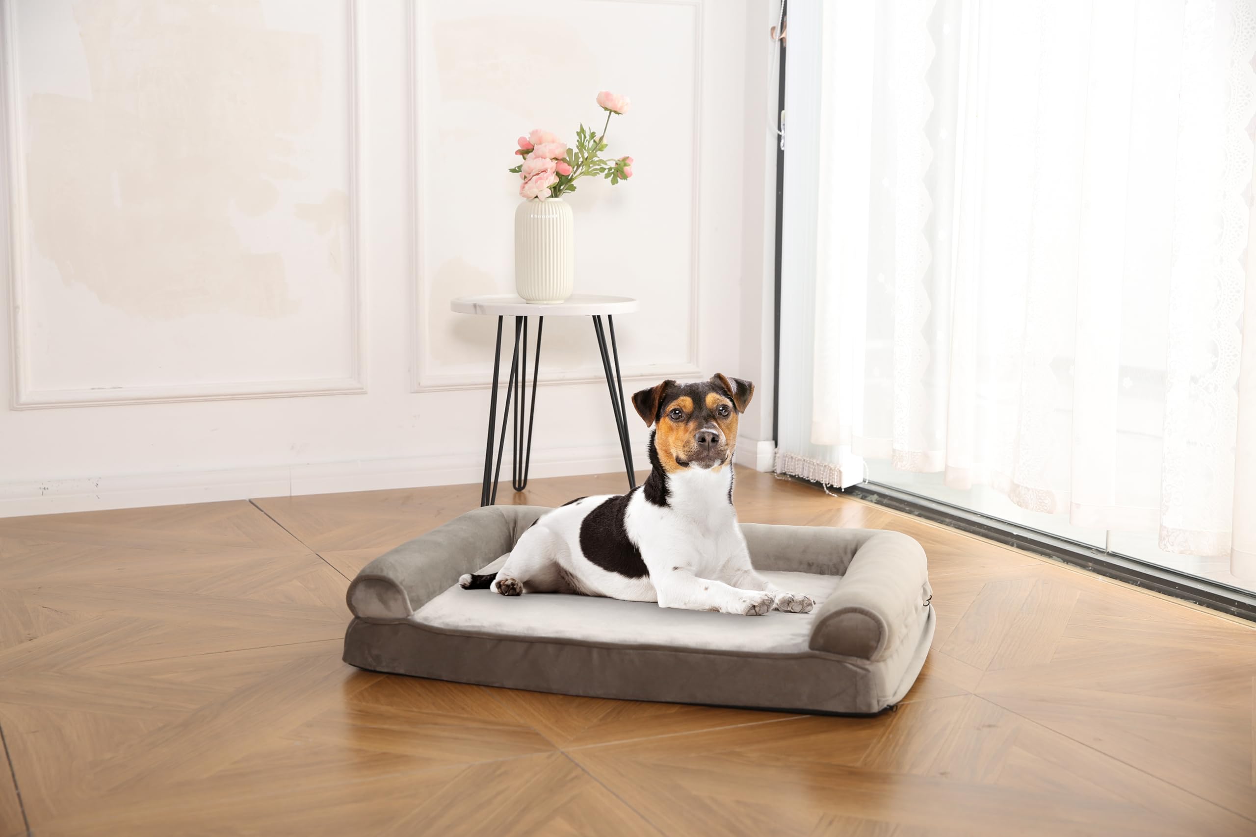 Amazon Basics Orthopedic Dog Bed Medium - Couch Style, Machine Washable, Non-Skid Removable Cover, 30 X 20 X 6.25, Brown