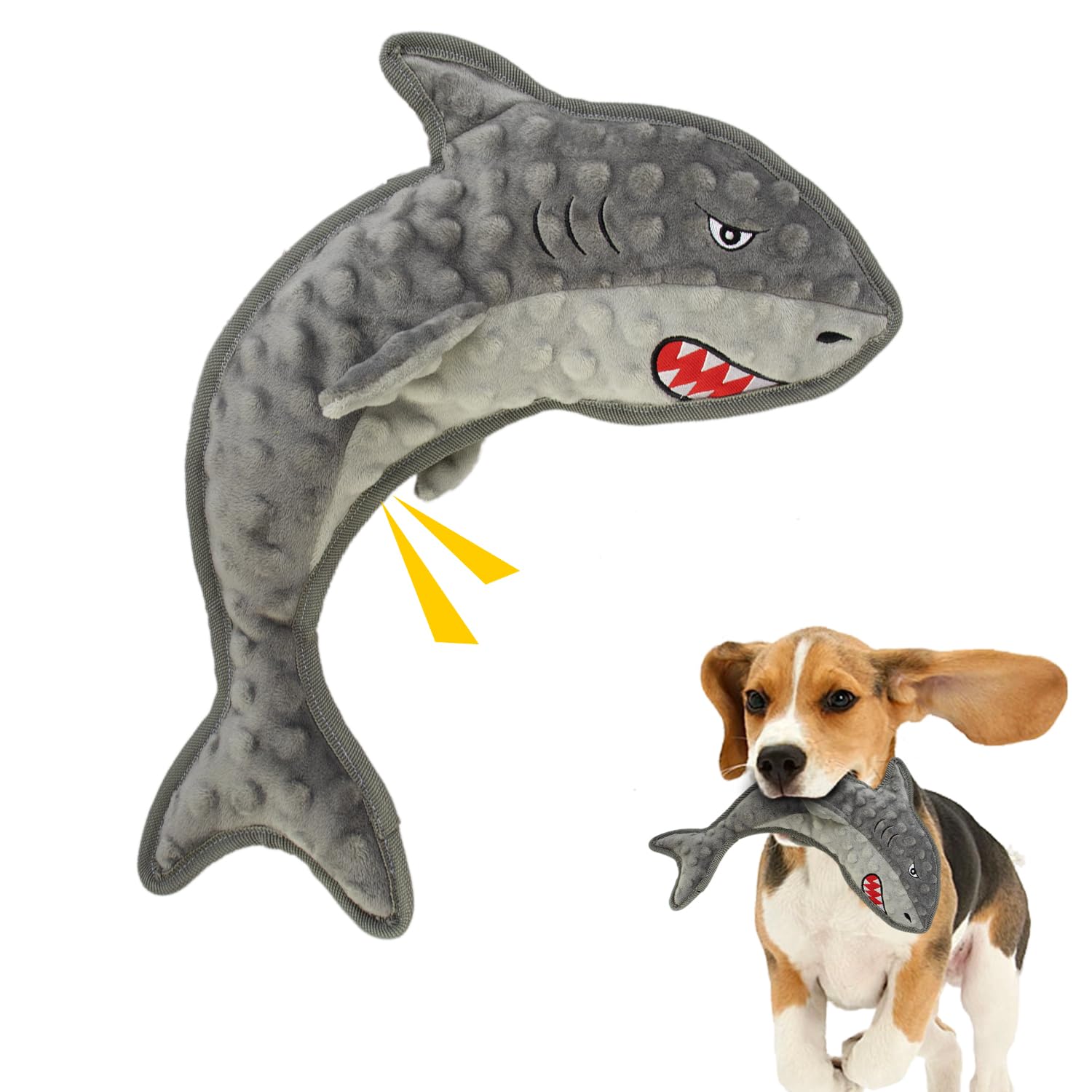 Vwptchi Squeaky Durable Chew Shark Crinkle Paper Dog Toy Agreesive Toys No Cotton Filling Interactive Hours Of Fun Keep Pups Bus