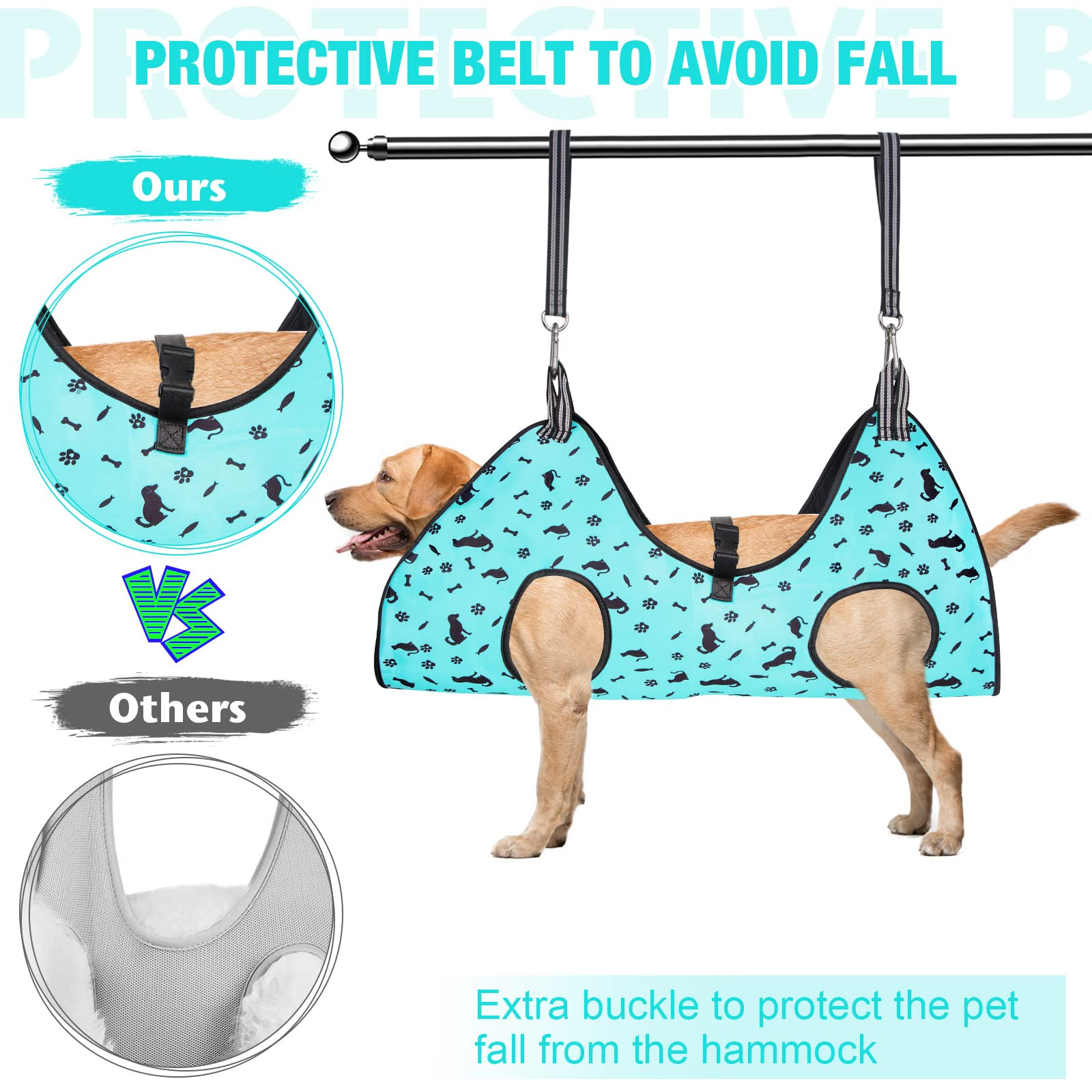 ATESON Dog&Cat Grooming Hammock - Pet Harness for Grooming Nail Trimming (XS 15lb), Dog Sling for Nail Clipping, Dog Hanging Hol