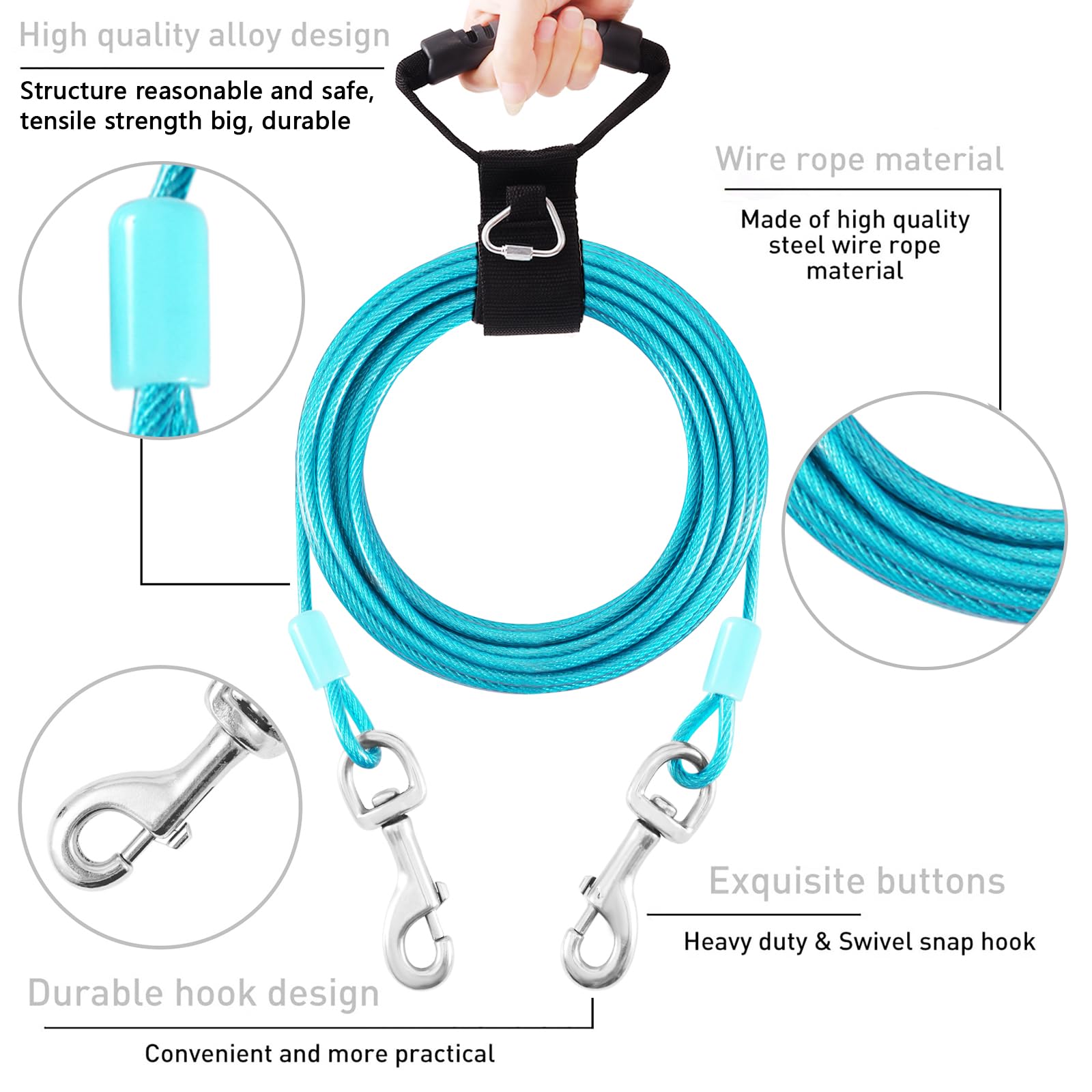 Dog Tie Out Cable And Stake,30Ft Outside Dog Run Cable Leash&Chain With Hand Strap For Camping And Yard, 16'' Heavy Duty Anti Ru