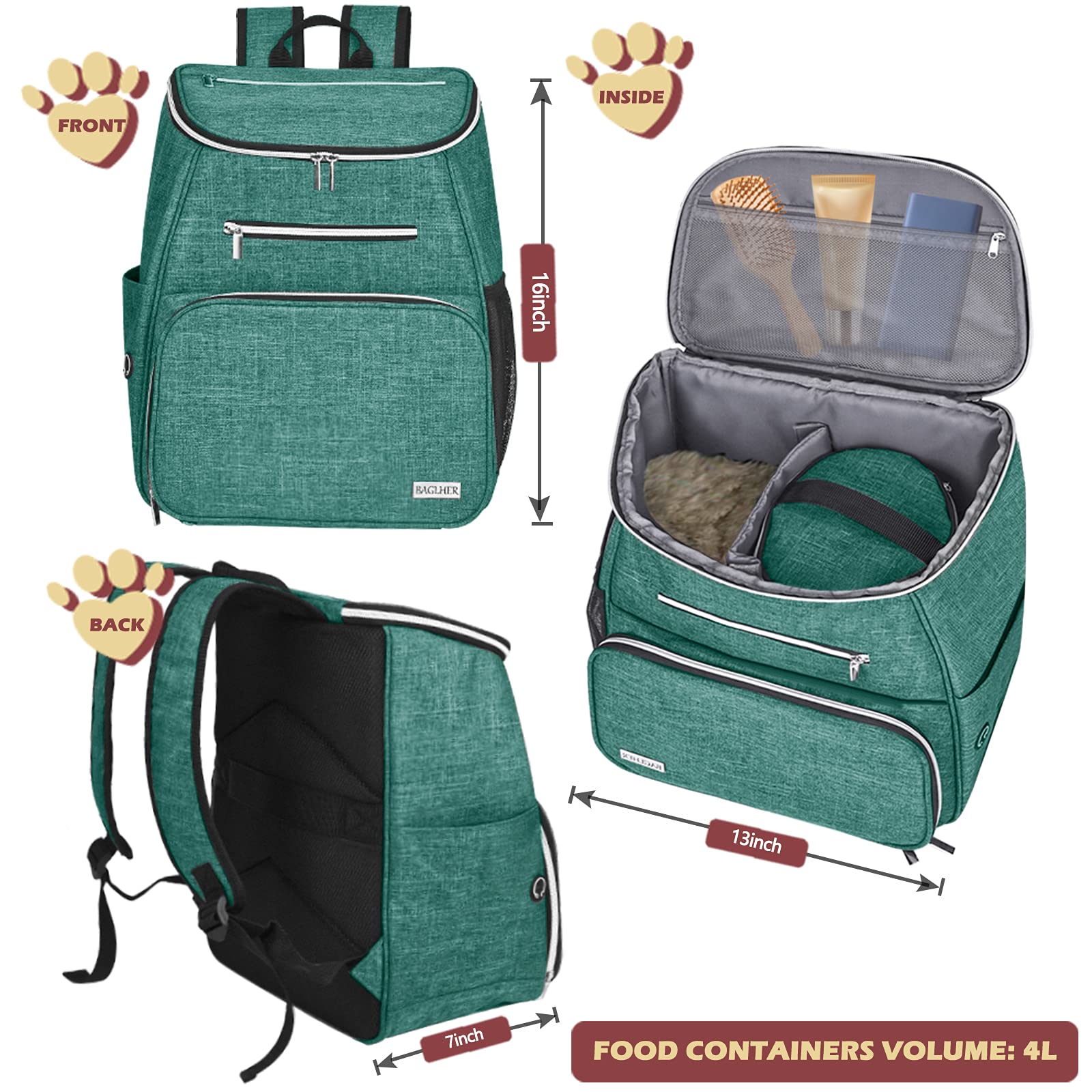 BAGLHER?Dog Travel Bag Backpack, Airline Approved Pet Supplies Backpack, Dog Travel Backpack with 2 Silicone Collapsible Bowls a