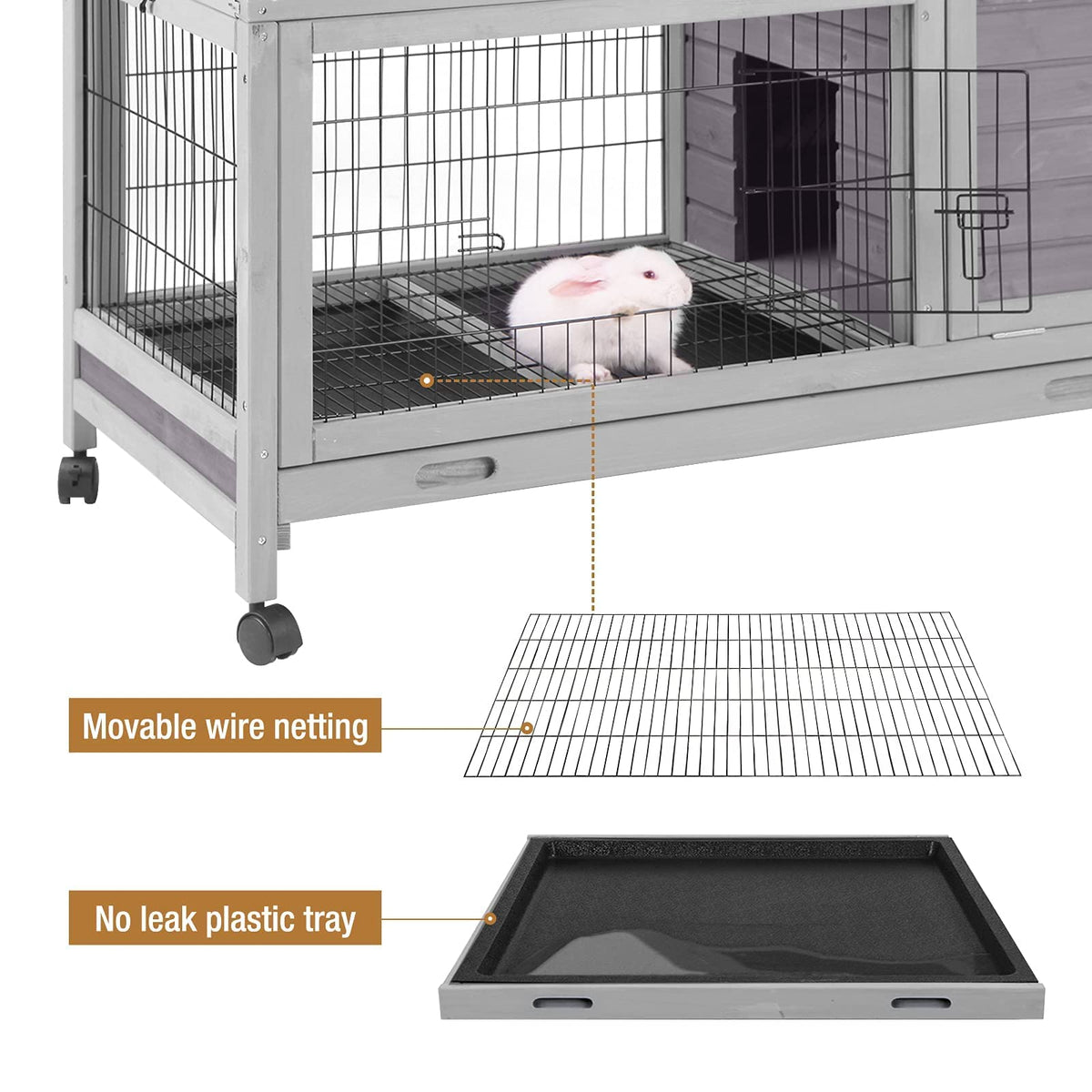 Rabbit Hutch Indoor Outdoor Rabbit Cage Bunny Cage With Run,No Leak Pu ...