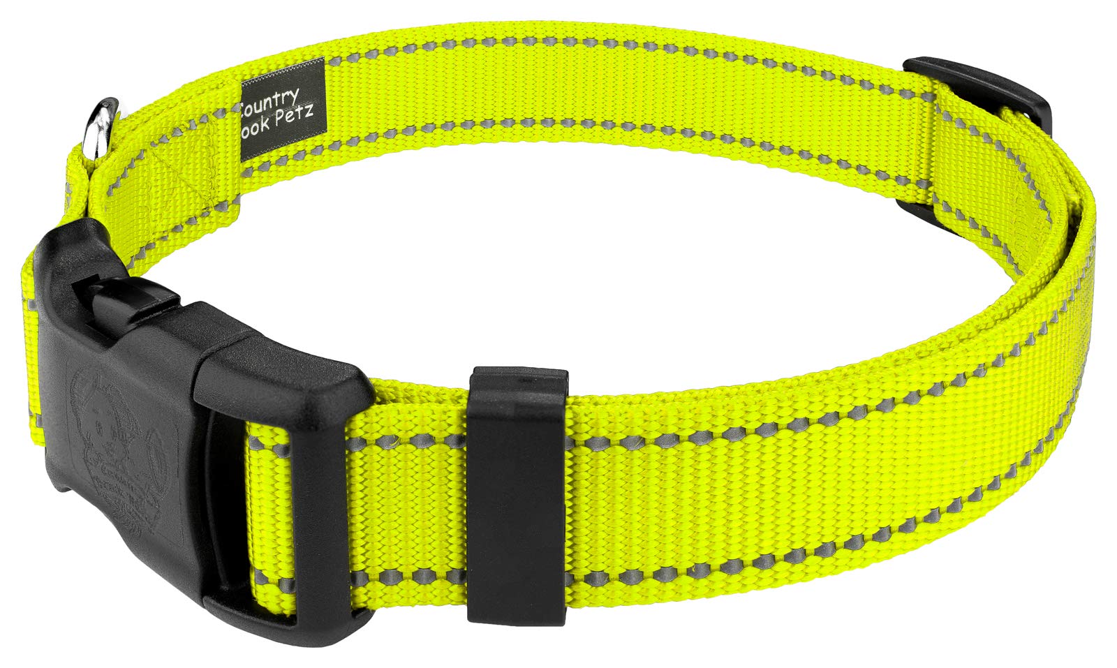 Country Brook Petz - 1 Inch Deluxe Hot Yellow Reflective Nylon Dog Collar - Medium