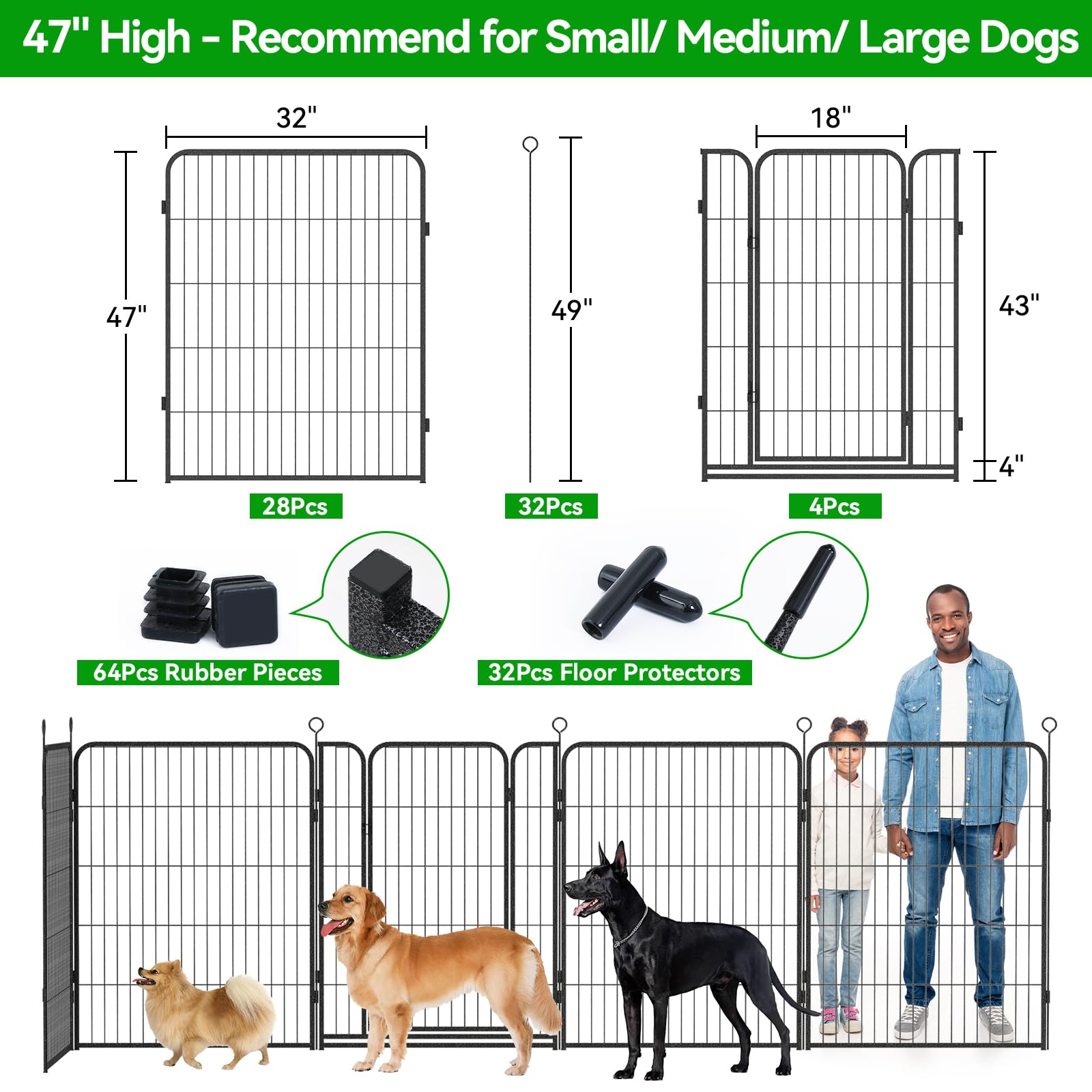 Kfvigoho Dog Playpen - Heavy Duty Metal 32 Panels, 47" High, Anti-Rust, Portable for Outdoor Use, 84FT, Black