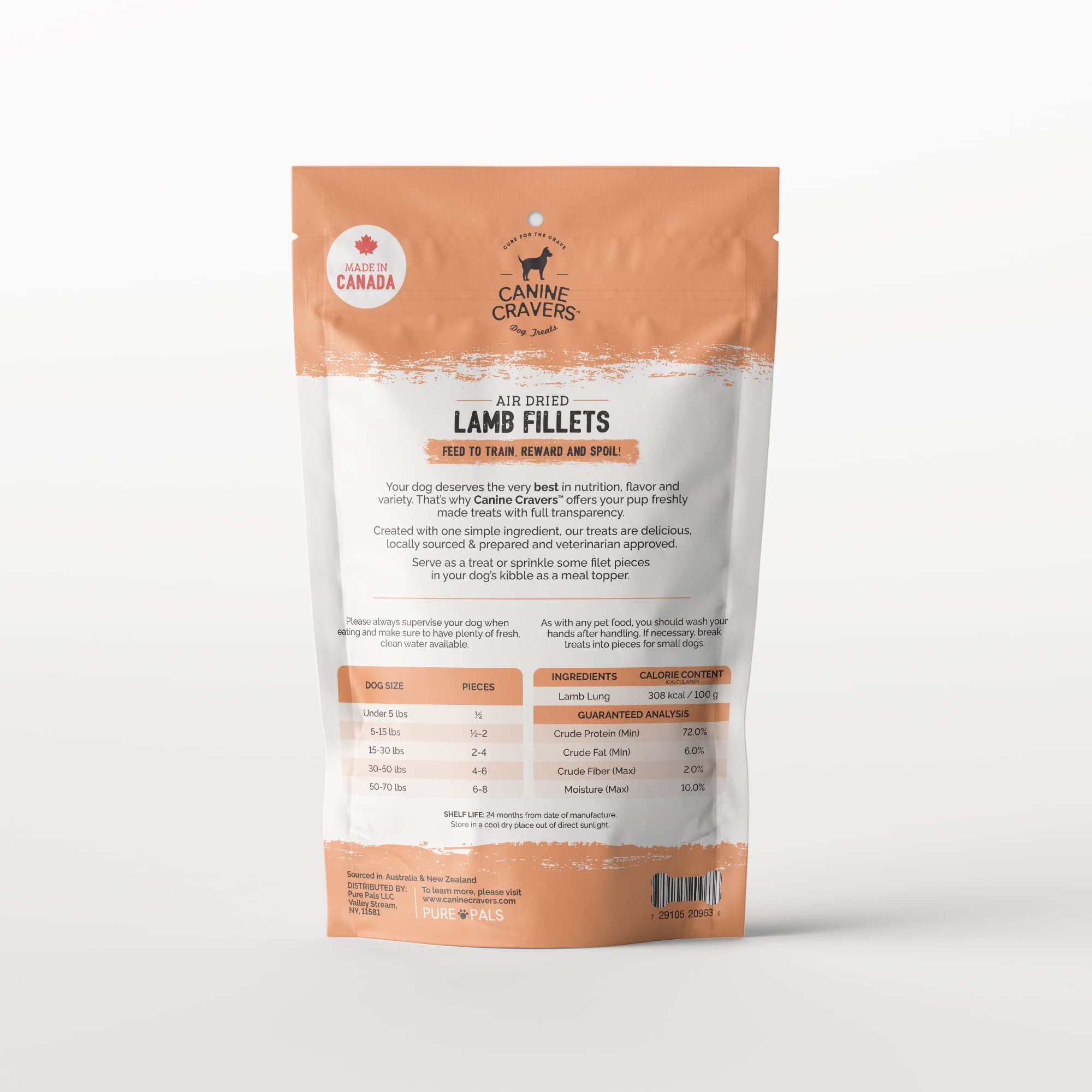 Canine Cravers Single Ingredient Dog Treats - Premium Lamb Fillets - Human Grade Air Dried Hypoallergenic Pet Food - Grain, Glut