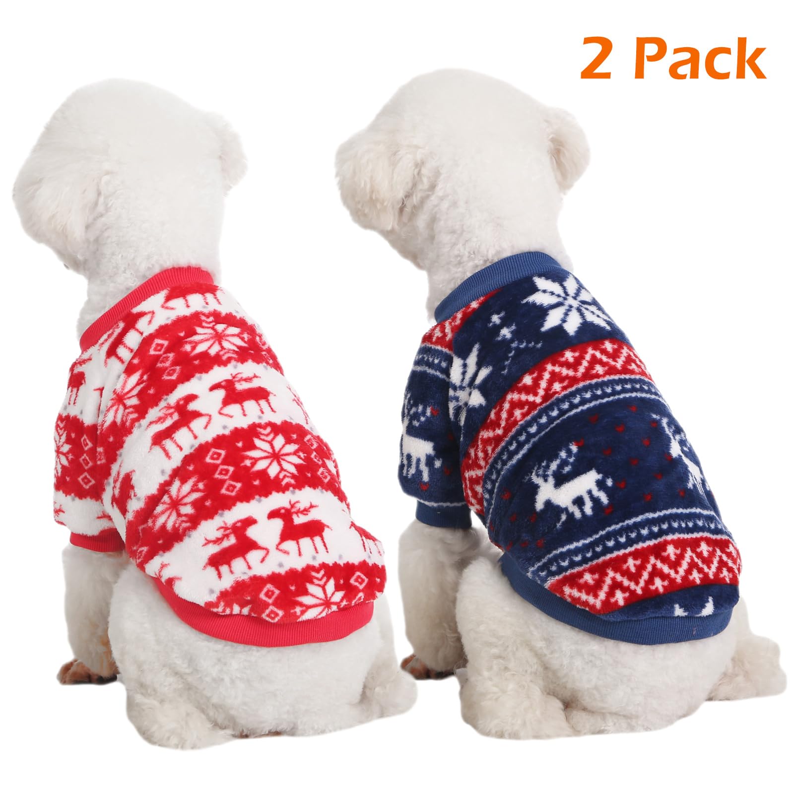 Kyaringtso Dog Sweater, 2 Pack Dog Sweaters For Small Dogs, Dog Clothes For Small Dogs Girl Boy, Ultra Soft And Warm Puppy Sweater Dog Coat For Winter Christmas (Xx-Small, Xmas Red+Xmas Blue)