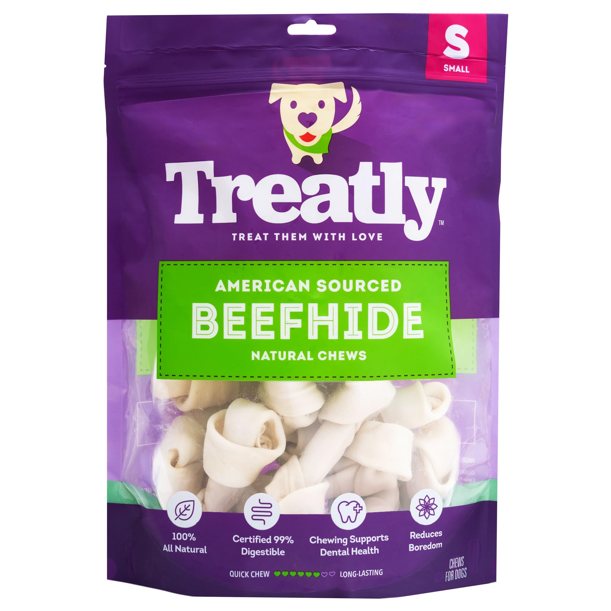 Treatly American Sourced Beefhide Bones 4-5 Dog Chew Treats - Natural Flavor, 22 Count/1 Pack