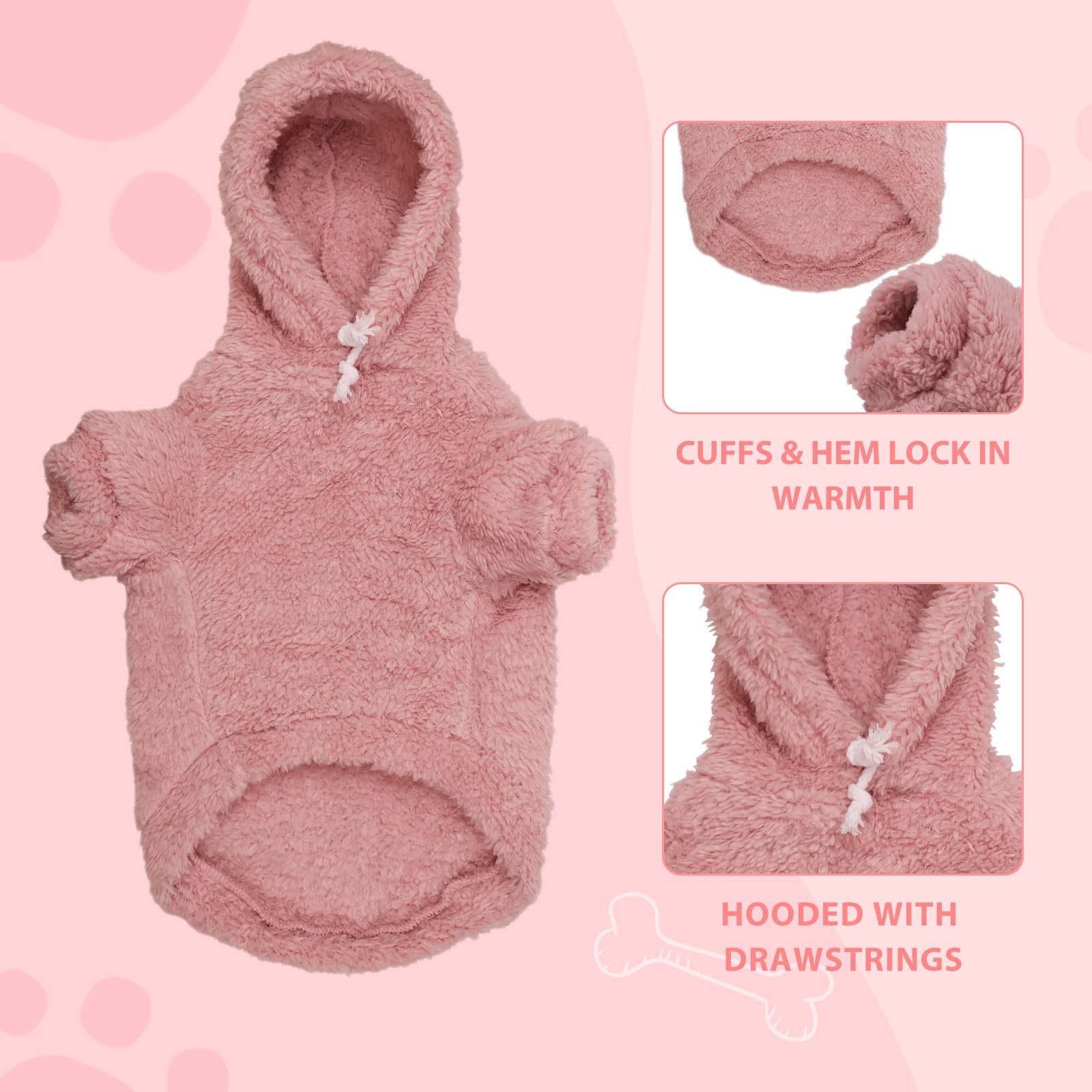 Fuzzy Dog Hoodie - Warm Soft Cozy Dog Coats - Medium Pink-M