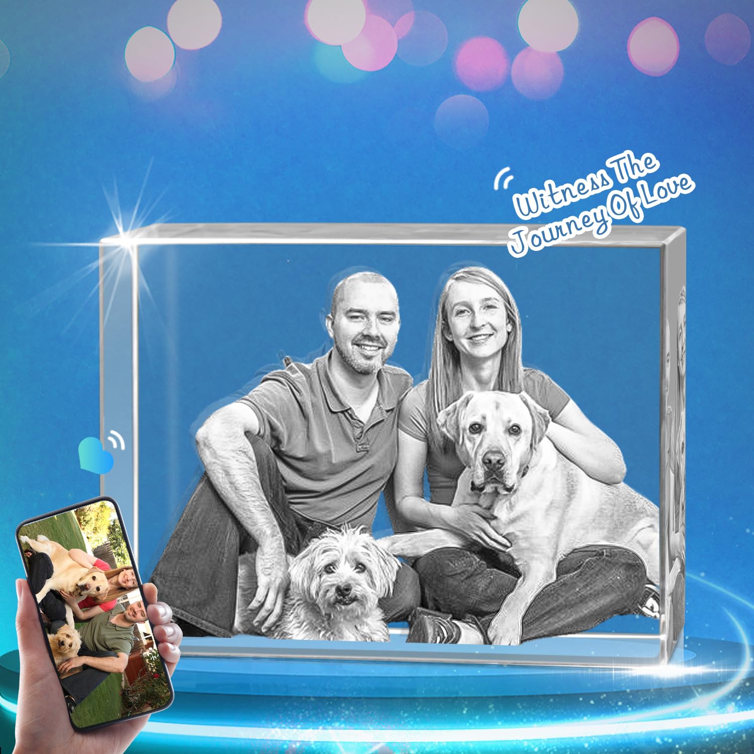 Han'S Laser Pet Memorial Gifts, Personalized 3D Crystal Photo For Loss Of A Dog Gift, Custom Picture Frame For Dogs Or Cats Owne