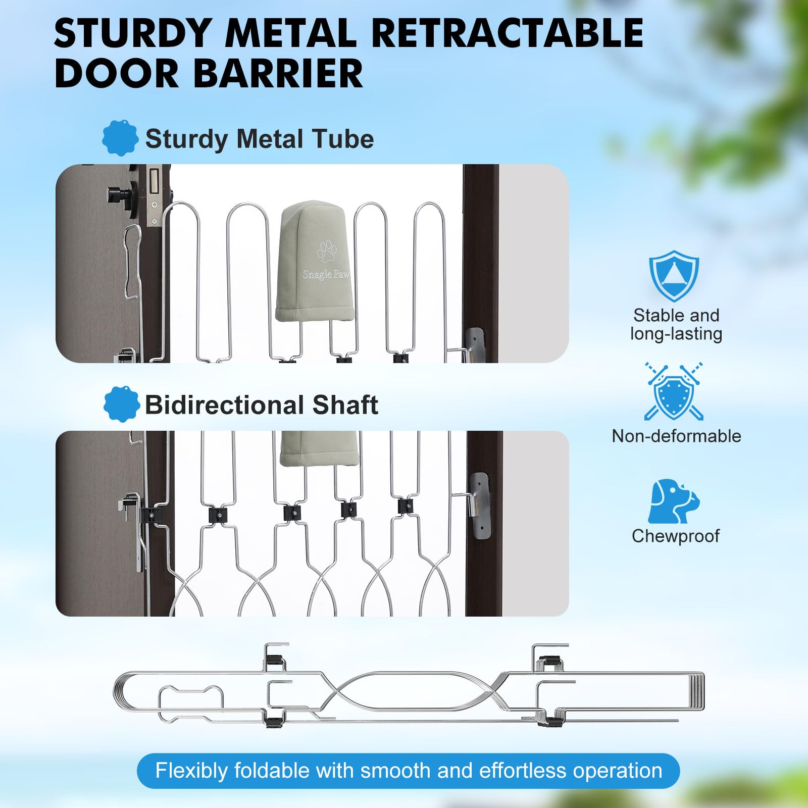 Snagle Paw Metal Retractable Door Barrier,24.4 Wide 35 Tall Safety Dog Gate for Front Door,Easy Install Retractable Pet Gate for