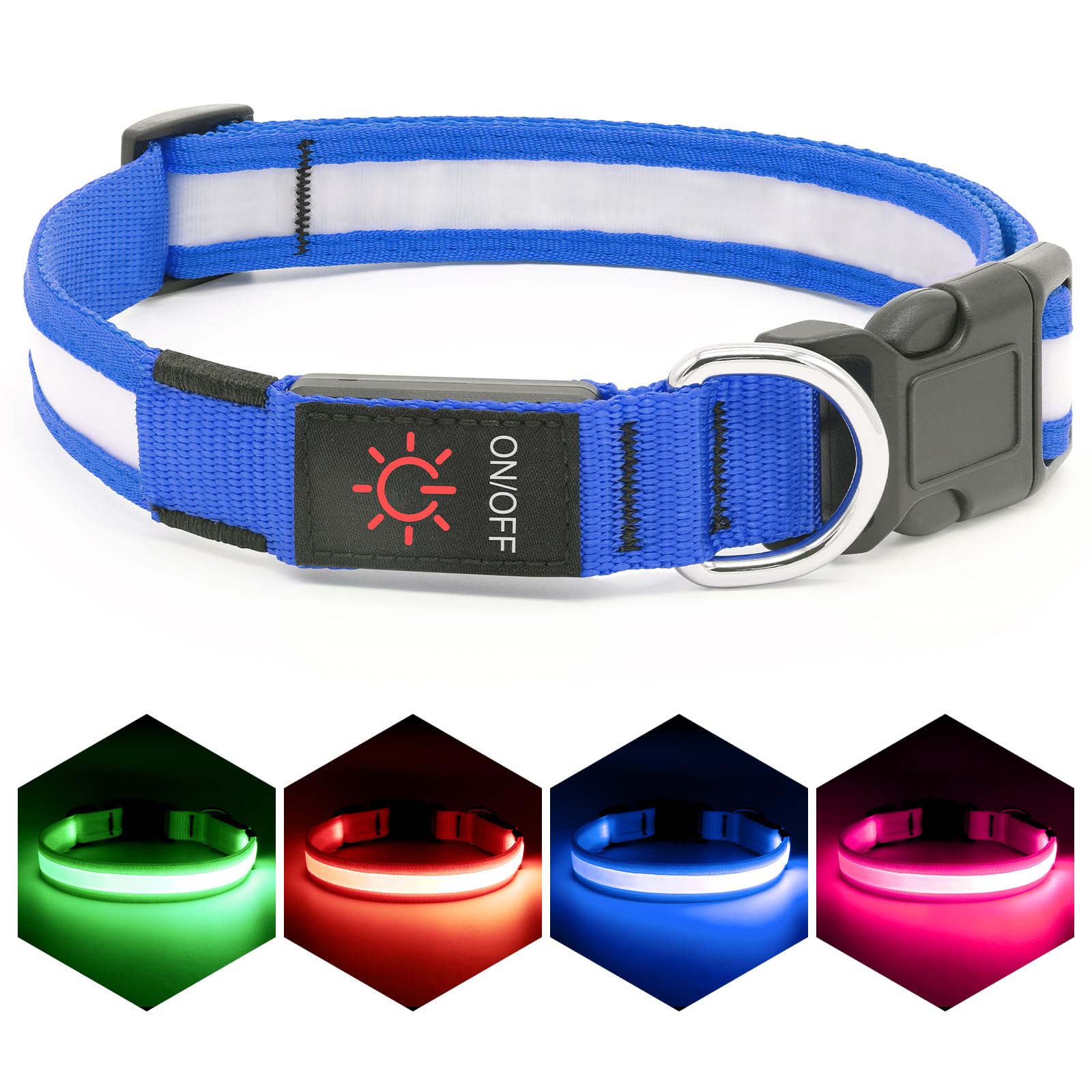 VIZPET LED Dog Collar - Adjustable, USB Rechargeable, Super Bright, Medium 14.96-19.68 inch, Blue, Thermoplastic Polyurethane Material