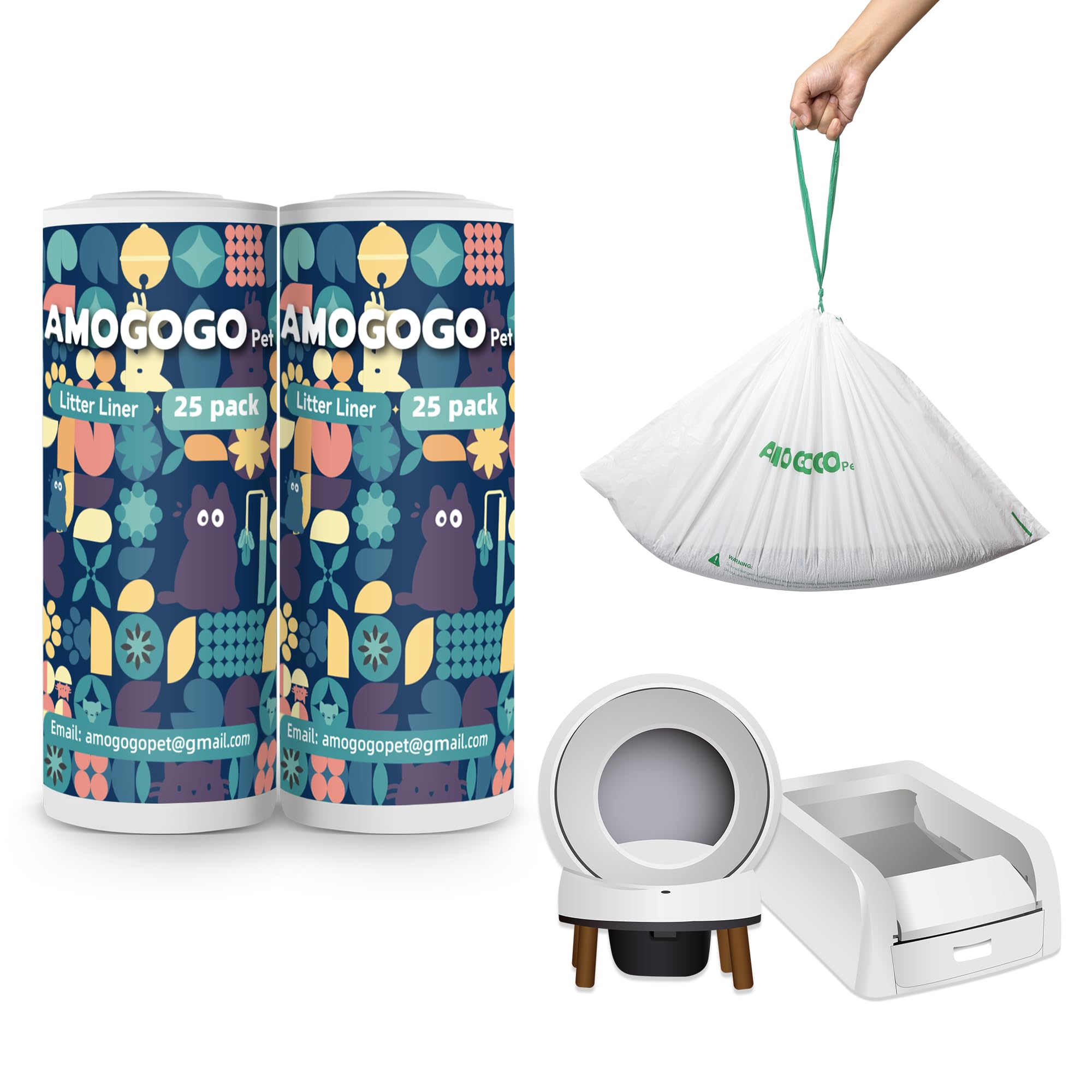 Amogogopet 50 Pack Waste Bin Liners, Compatible With Petsafe Clumping & Smartspin & Kyky S6 Automatic Litter Box, Large Capacity