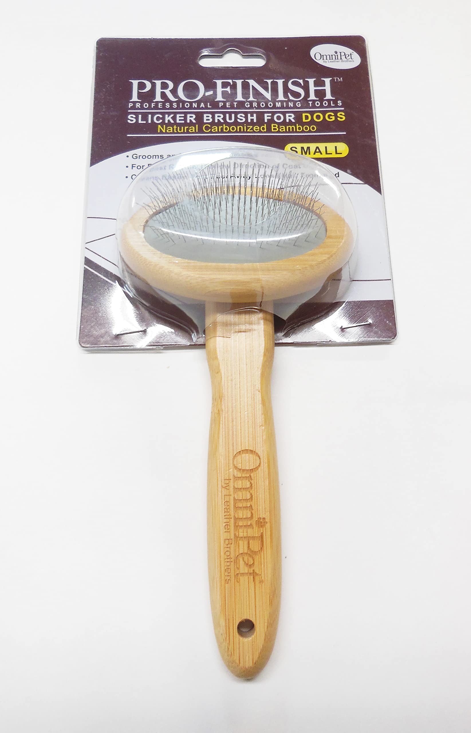 Omnipet Pro-Finish Slicker Grooming Brush With Carbonized Bamboo Handle, Small