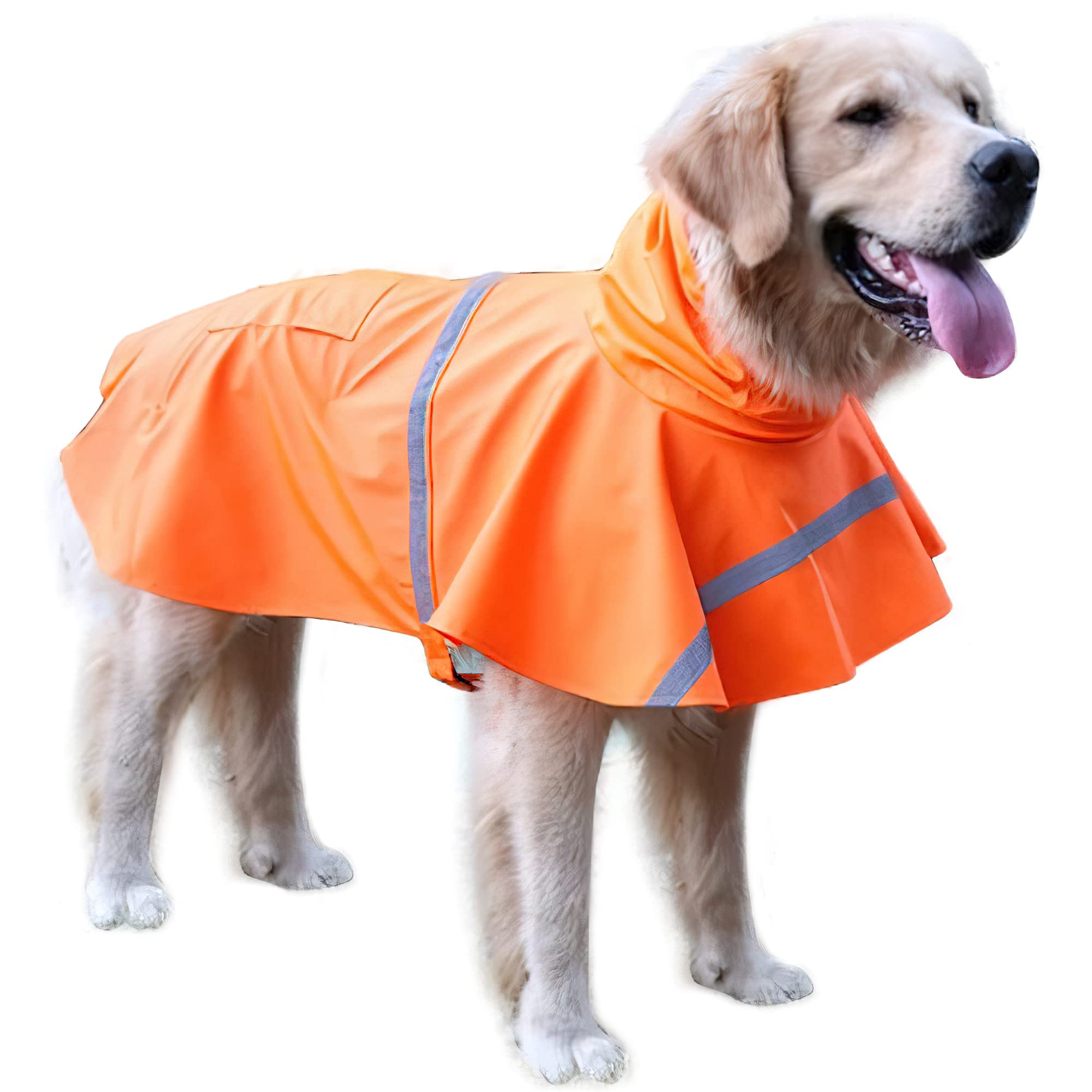 NACOCO Large Dog Raincoat Adjustable Pet Water Proof Clothes Lightweight Rain Jacket Poncho Hoodies with Strip Reflective (L, Or
