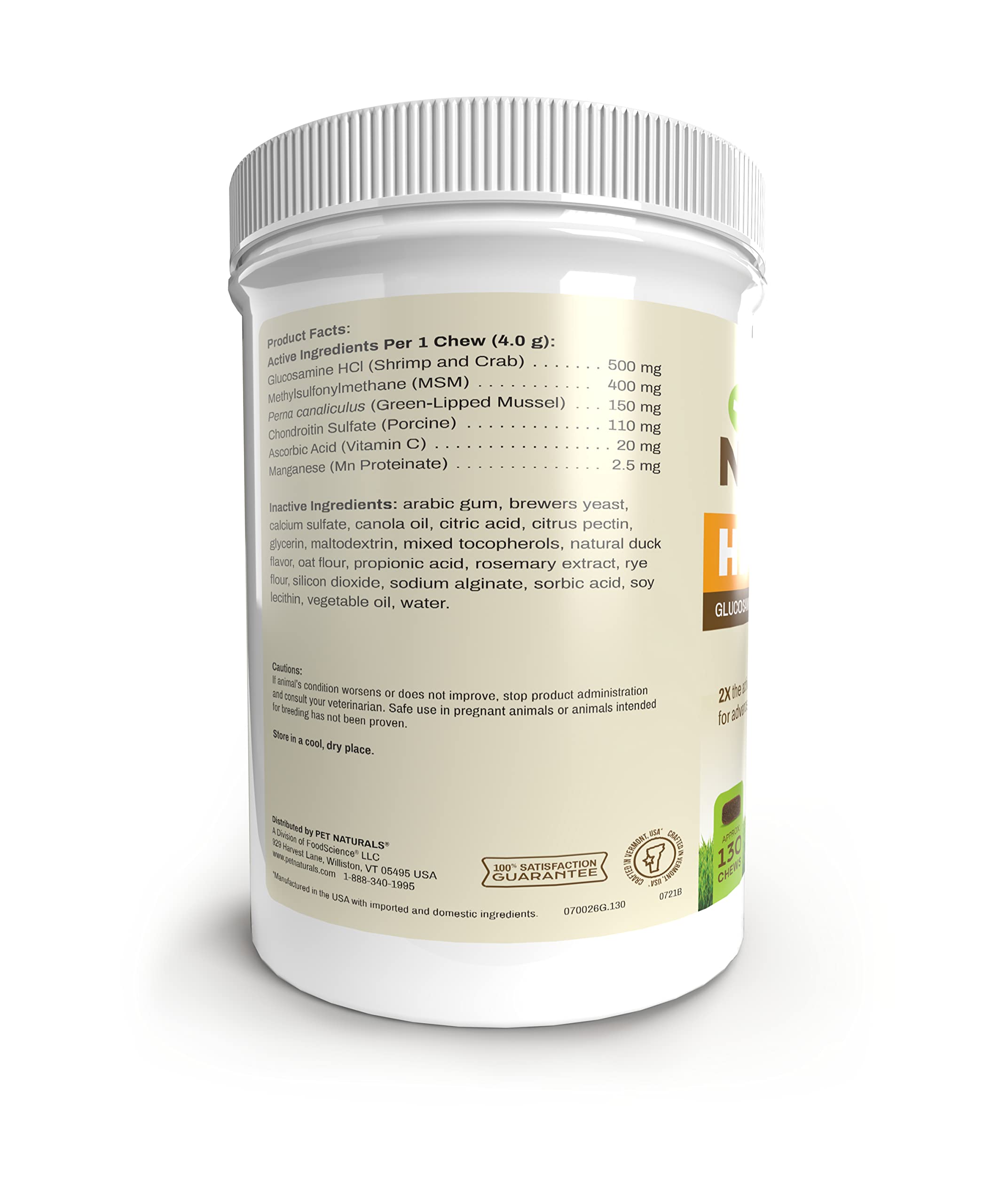 Pet Naturals Hip and Joint Pro with Glucosamine, Chondroitin and MSM, Duck Flavor, 130 Chews - Vet Recommended Maximum Strength