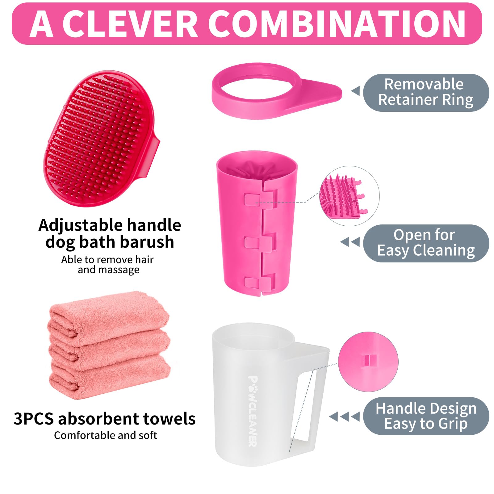 Buddy Muddy Pet Foot Cleaner With Handle, Absorbent Towels & Adjustable Bath Brush For Medium Dogs (Red)