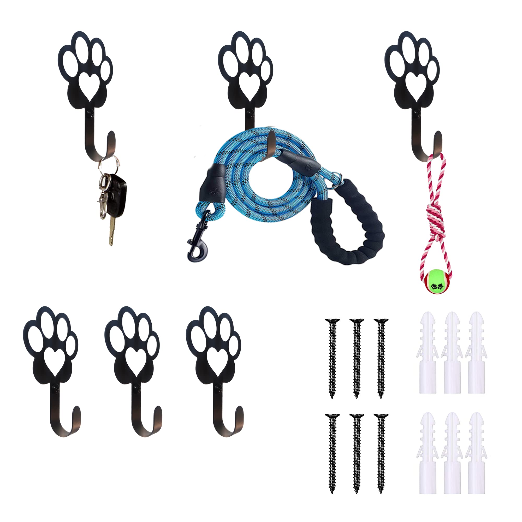 Biagift 6 Pcs Dog Paw Shaped Dog Leash Hook For Wall, Metal Leash Holder Wall Mounted Hanger For Coat Key Entryway Hallway Kitche Office
