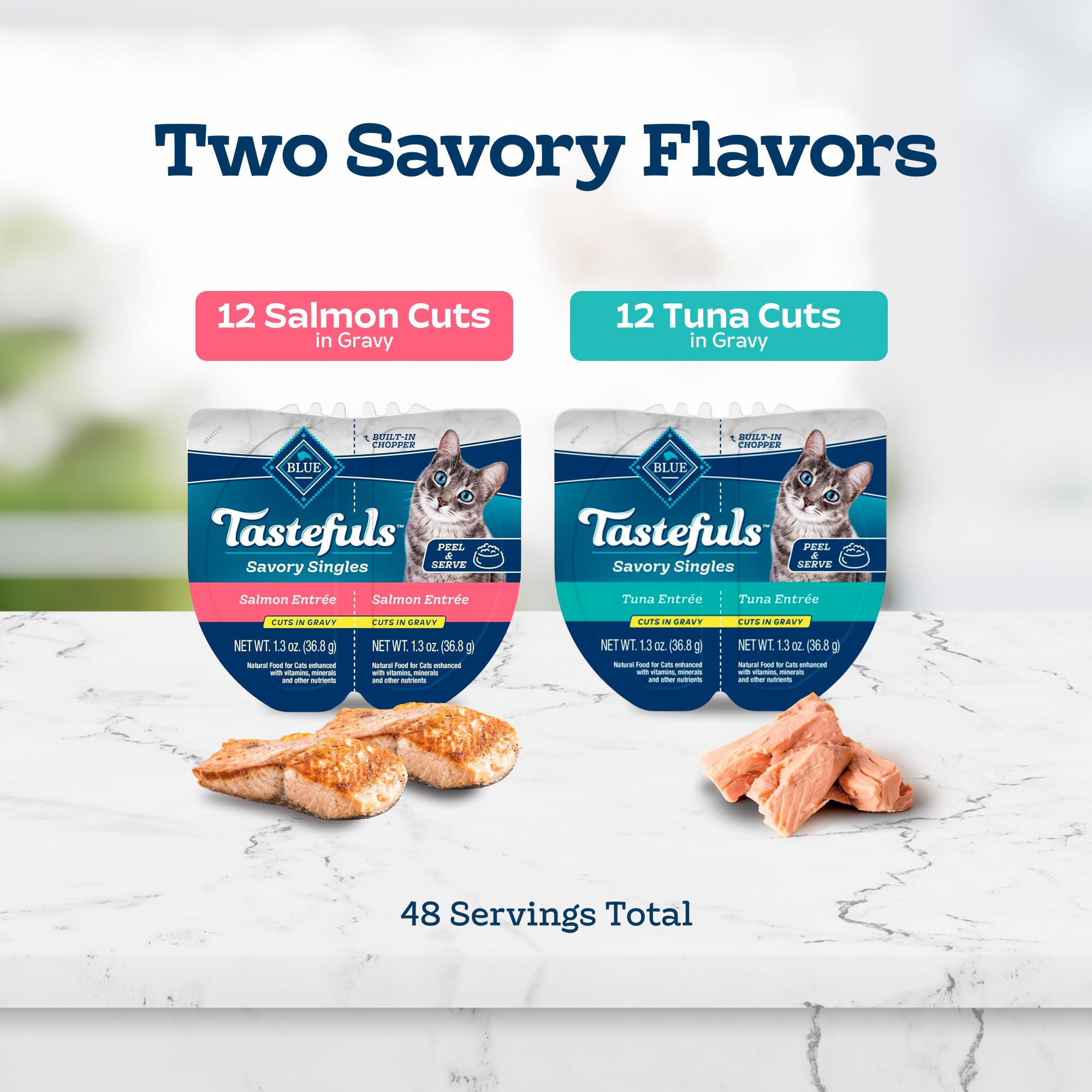 Blue Buffalo Tastefuls Savory Singles Natural Wet Cat Food Variety Pack, Salmon & Tuna Cuts in Gravy, 2.6-oz. Twin-Pack Trays (2