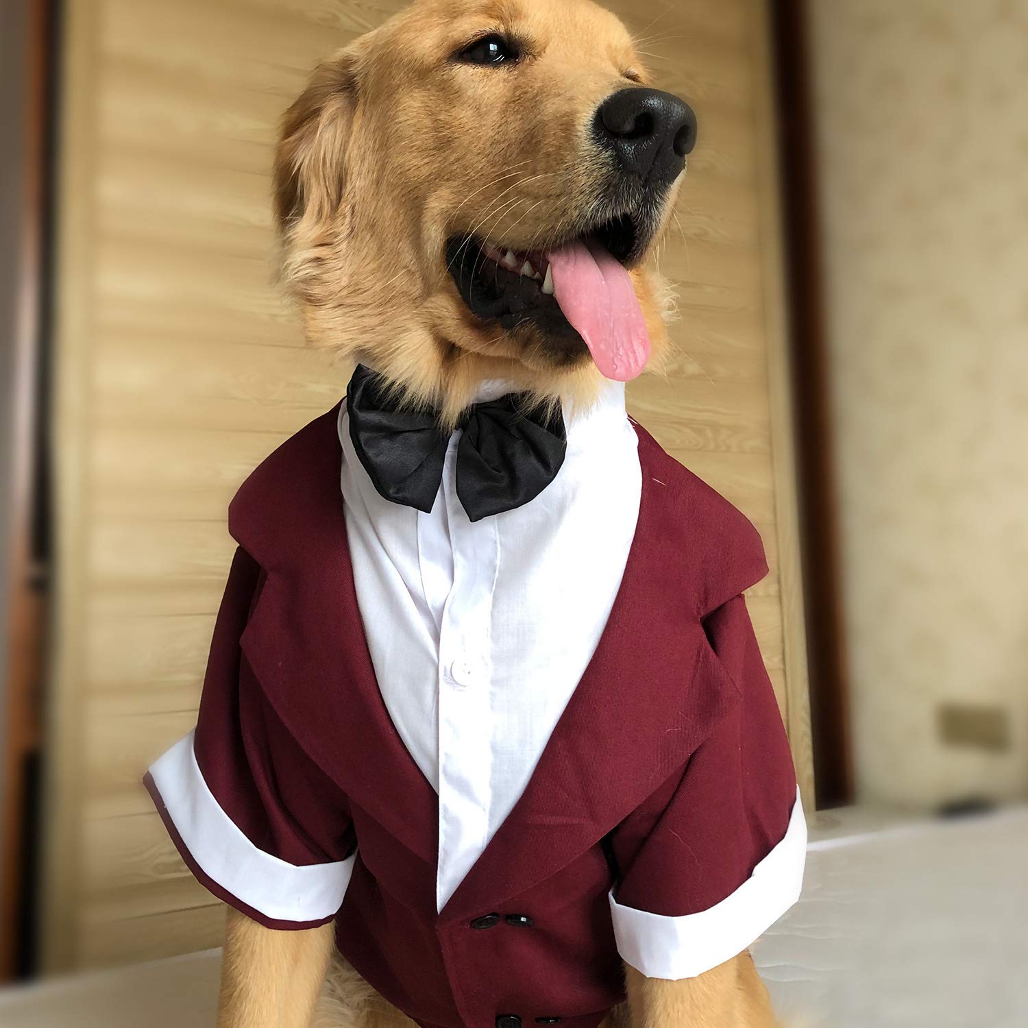 Lovelonglong Pet Costume Dog Suit Formal Tuxedo With Black Bow Tie For Large Medium Small Dogs Cat Wedding Clothes Reddish Brown