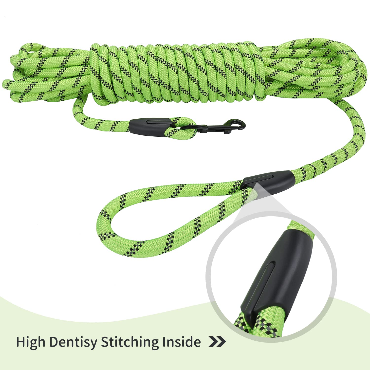 Hi Kiss Check Cord Large,Medium Small Dogs/Puppy Obedience Recall Training Agility Lead - 15Ft 20Ft 30Ft 50Ft Training Leash(Gre