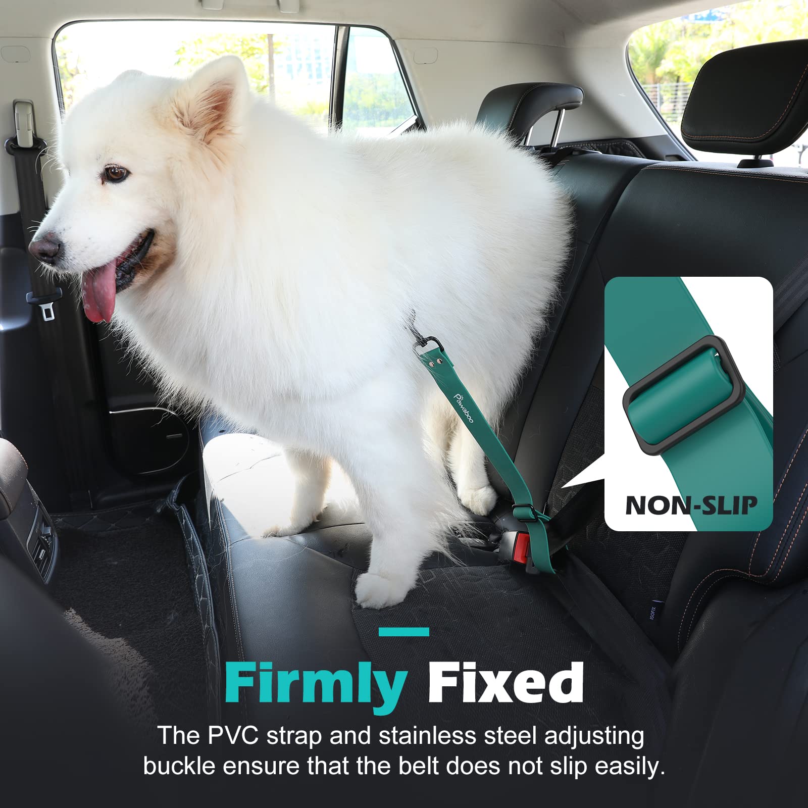 Pawaboo Dog Car Seatbelt, Universal Pet Safety Belt, Chew-Proof Dog Car Restraint With Adjustable Strap, Nylon Woven Belt & Pvc Shell Dog Seatbelt Harness, Dog Leash With 360° Hook, 20 In, Dark Green
