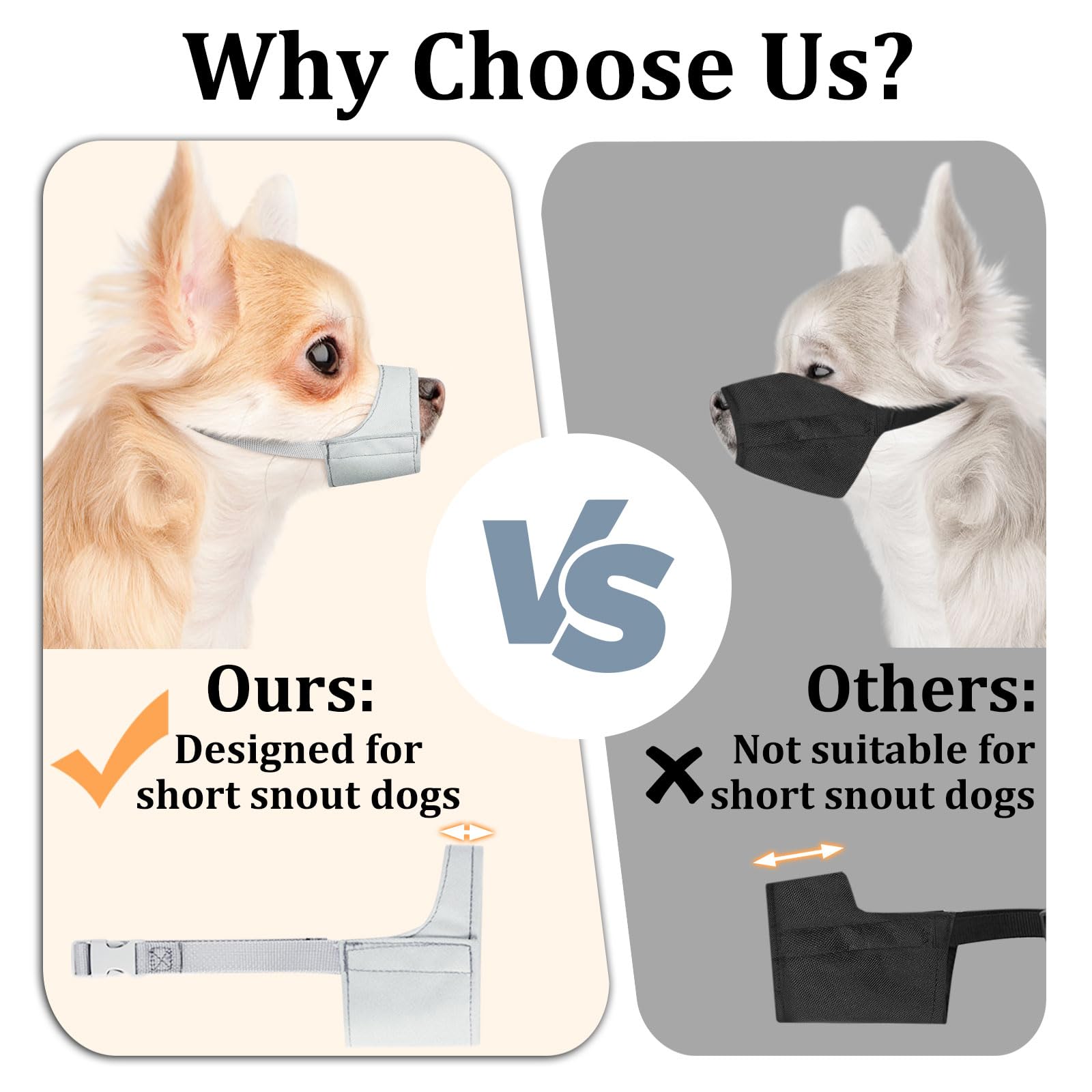 Mayerzon Short Snout Dog Muzzle, Small Muzzle For Chihuahua Shih Tzu American Bully Boxer Puppy, Soft Fabric Mouth Cover For Gro