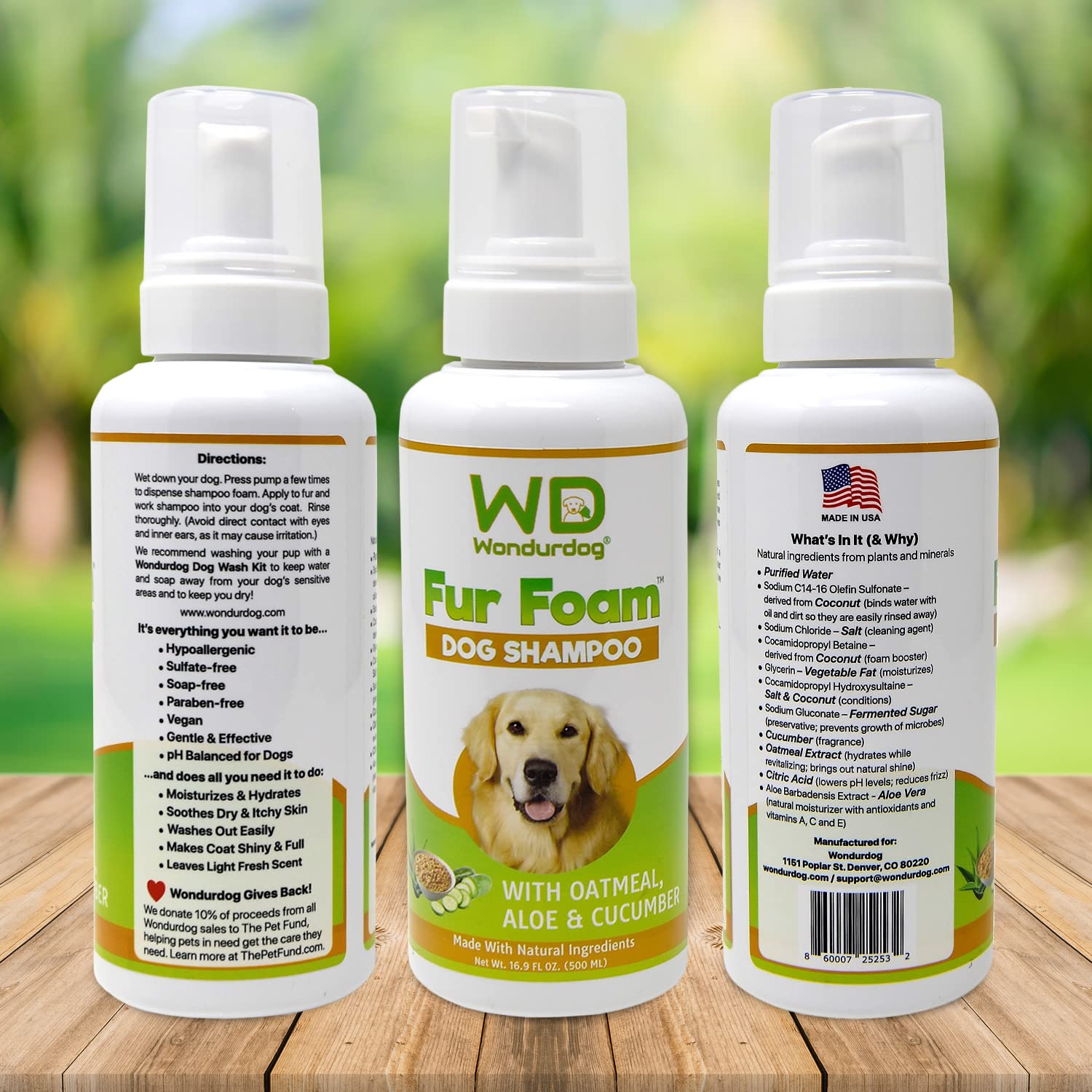 Wondurdog Fur Foam Dog Shampoo With Oatmeal, Coconut And Aloe. Hypoallergenic, Softens Coat, Moisturizes Dry Skin, Restores Shin