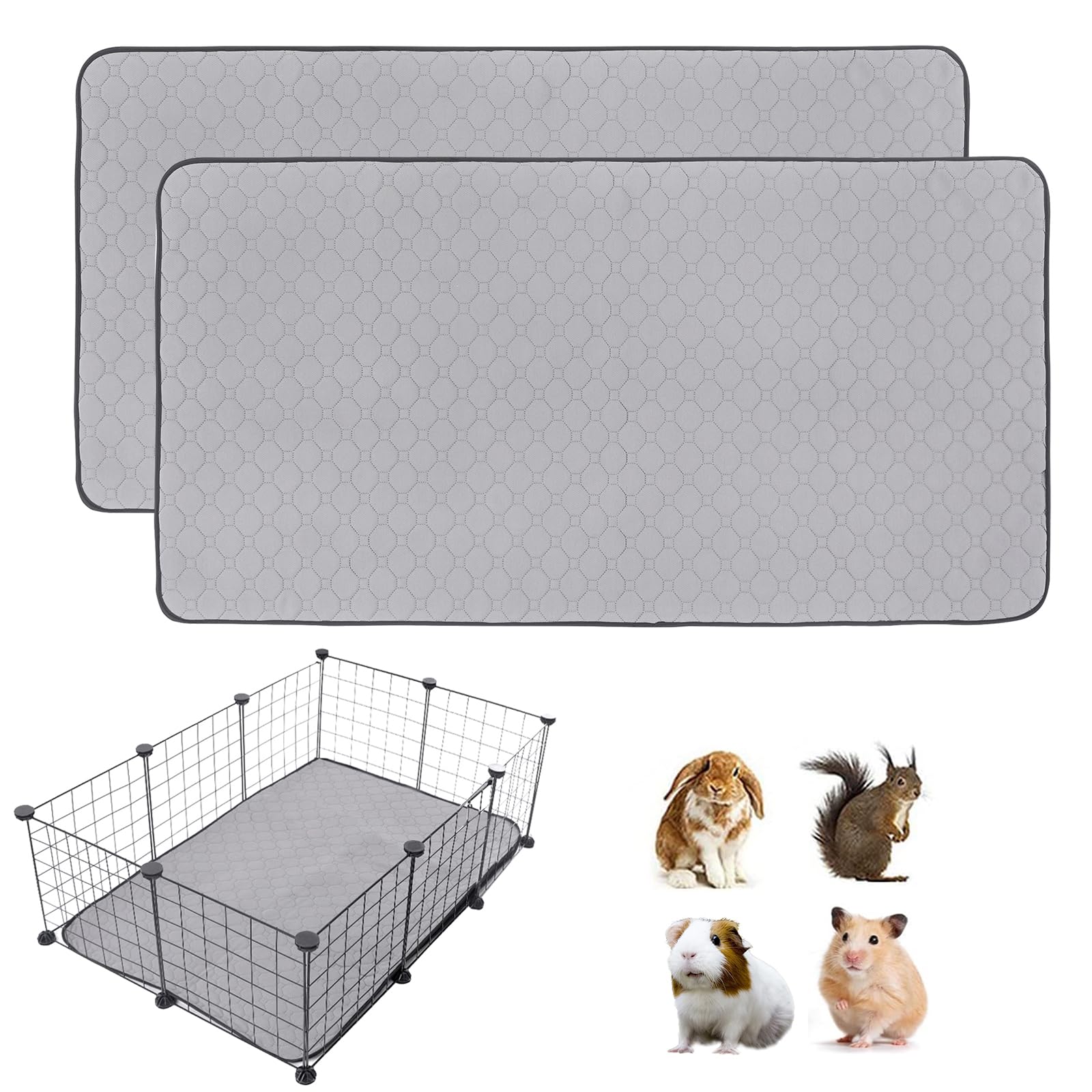 2 Pack Guinea Pig Cage Liners, Lwymx 24'' X 36'' Washable Guinea Pig Pee Pads, Non Slip Reusable Super Absorbent Guinea Pig Trai