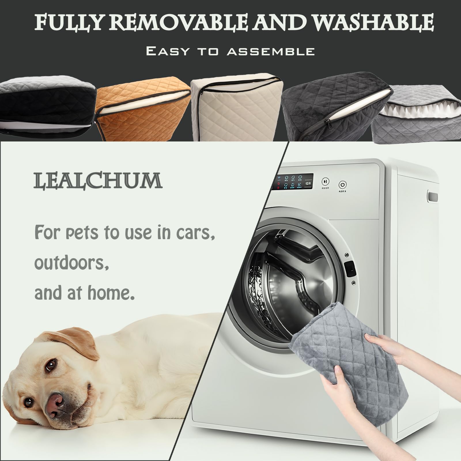 Lealchum Dog Booster Car Seat for Small/Medium Dogs Up to 35lbs,Ultra Soft Fabric Covered,6in Elevated Cushion,Fully Detachable