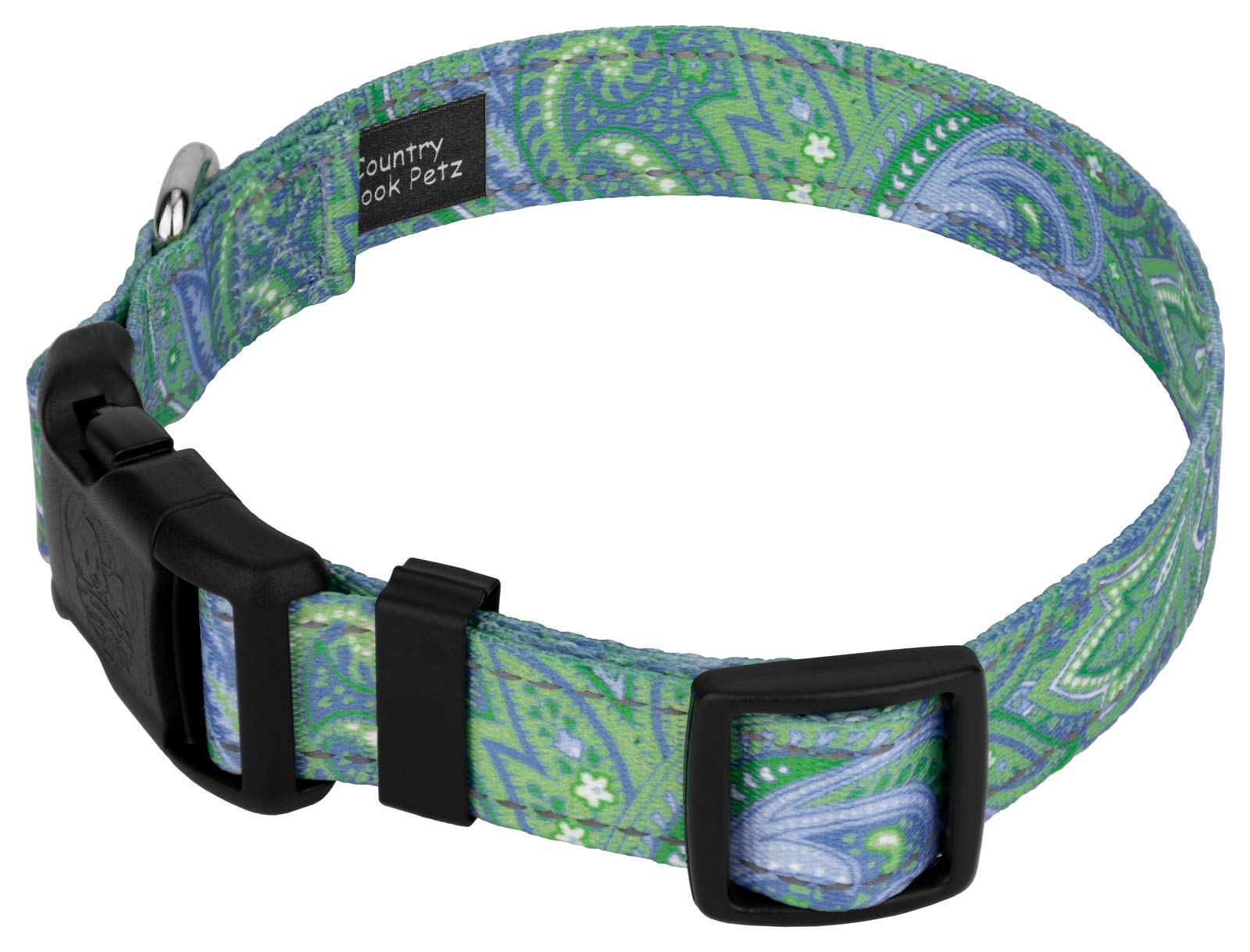 Country Brook Petz - Deluxe Green Paisley Reflective Dog Collar Collection With 9 Night Safe Designs (5/8 Inch, Small)