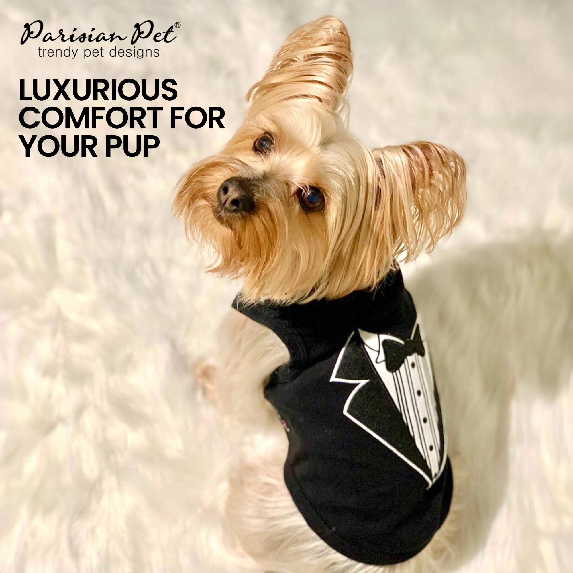 Parisian Pet Dog Tshirt - Embroidered  Tuxedo Tank Top - 100% Cotton And Lightweight Dog Clothes - Sleeveless Machine Washable B