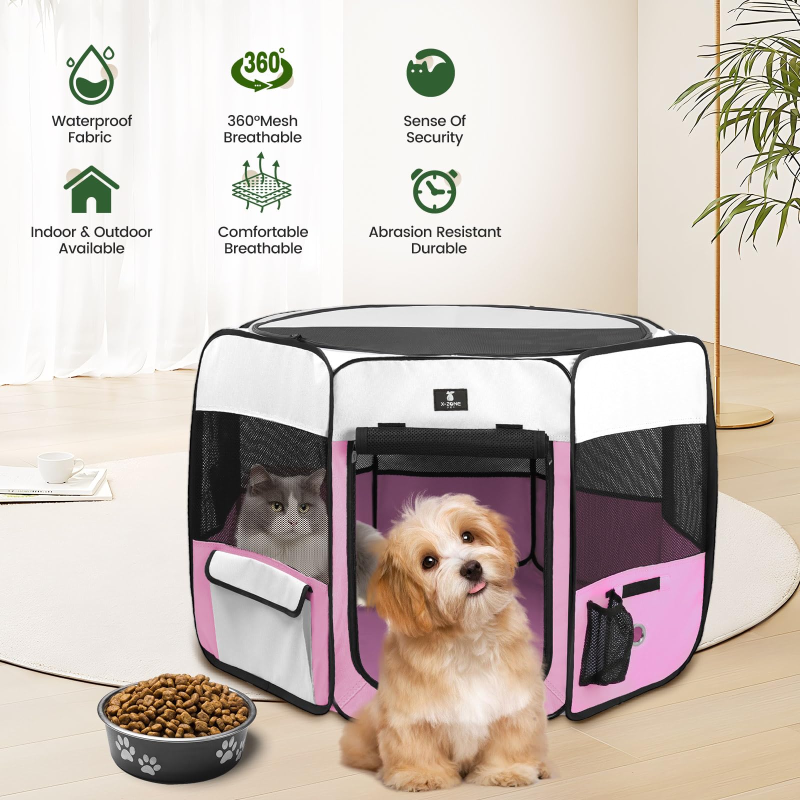 X-Zone Pet Dog Playpen Portable Pet Play Pens For Puppies, Cat, Rabbit, Chicks, Foldable Exercise Play Tent Kennel Crate, Indoor