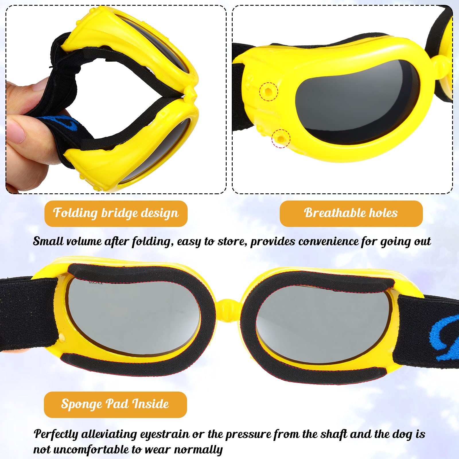 Pet Dog Helmet And Dog Goggles Set 4 Inch Padded Pet Motorcycle Helmet Dog Sunglasses Safety Pet Cap Dog Hard Hat Adorable Puppy Goggles With Adjustable Belt For Small Dog Riding,S Size (Yellow)