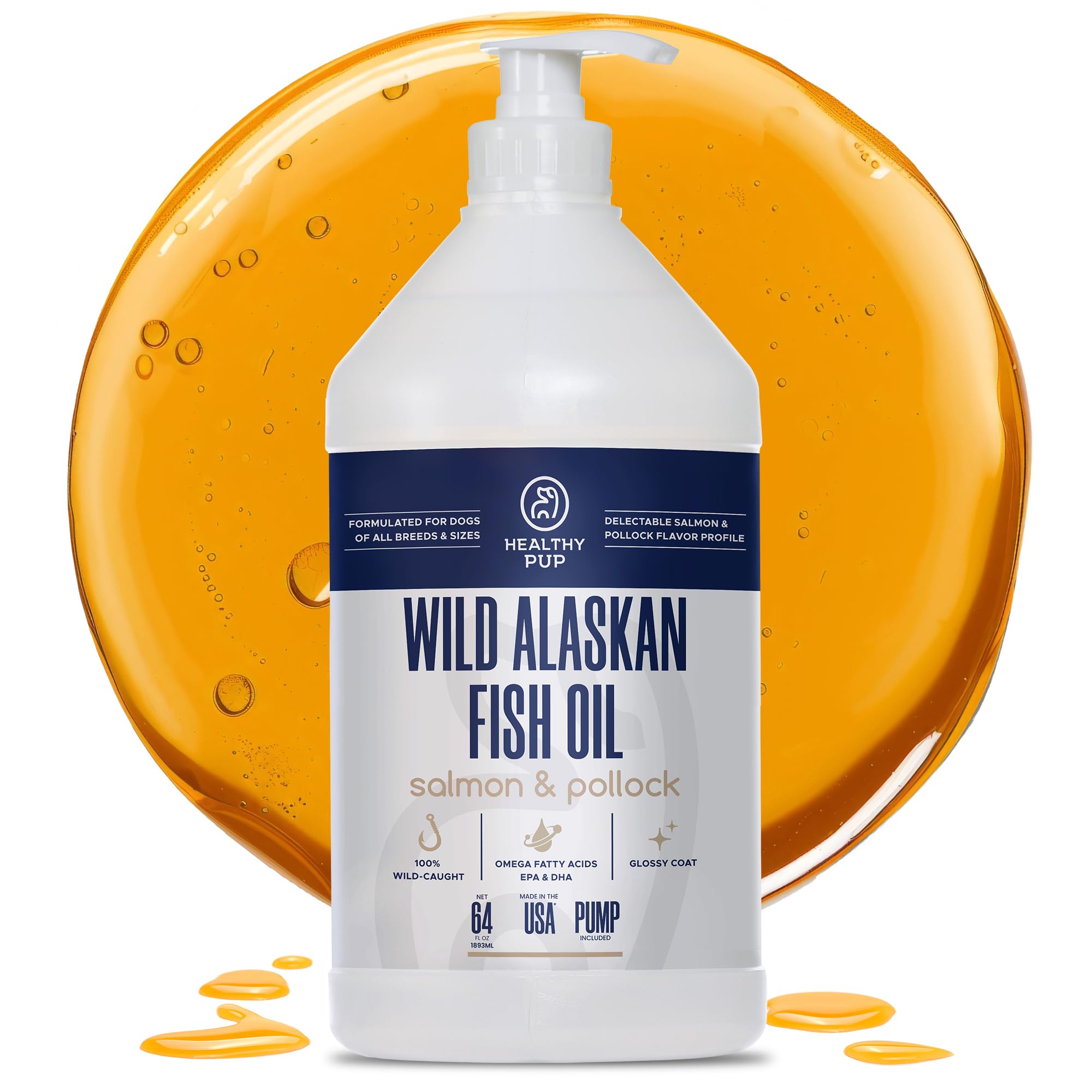 Wild Alaskan Salmon Oil for Dogs with Pollock - 64 oz of Pollock and Salmon Oil, Omega 3, EPA, and DHA - Dogs Skin and Coat Supp