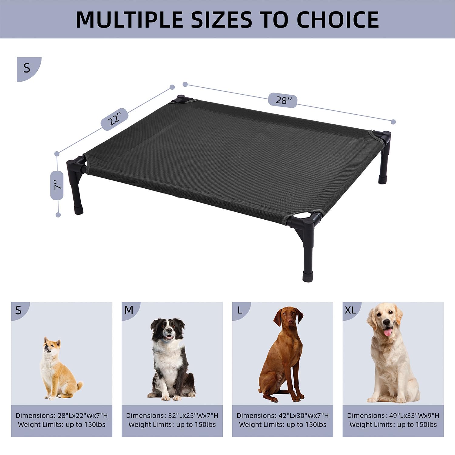 pettycare Elevated Outdoor Dog Bed - Dog Cots for Small Pet, Heavy Duty Raised Cot Waterproof, Cooling Pets Bed with Washable Du