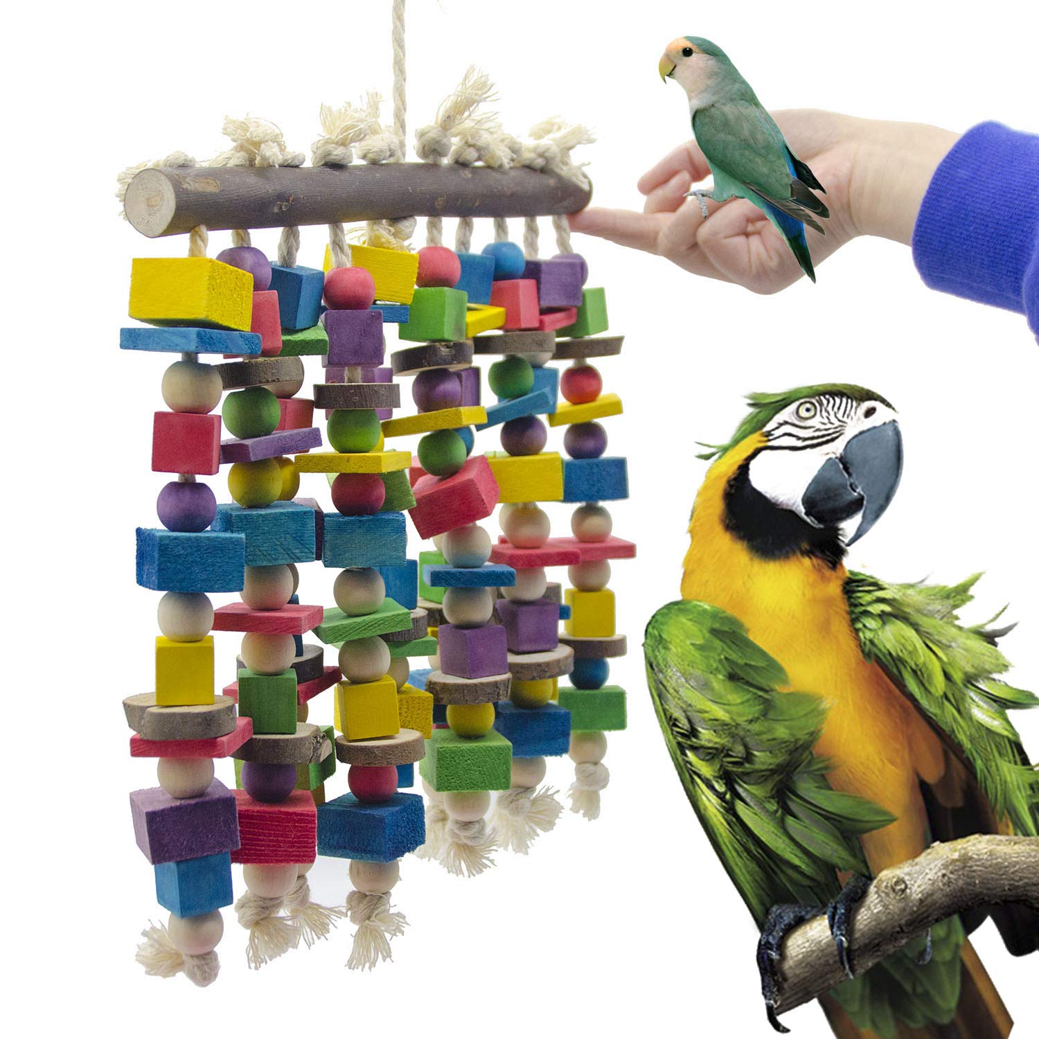 Deloky Large Bird Parrot Chewing Toy - Multicolored Natural Wooden Blocks Bird Parrot Tearing Toys Suggested For Large Macaws Cokatoos,African Grey And A Variety Of Amazon Parrots(15.7' X 9.8')